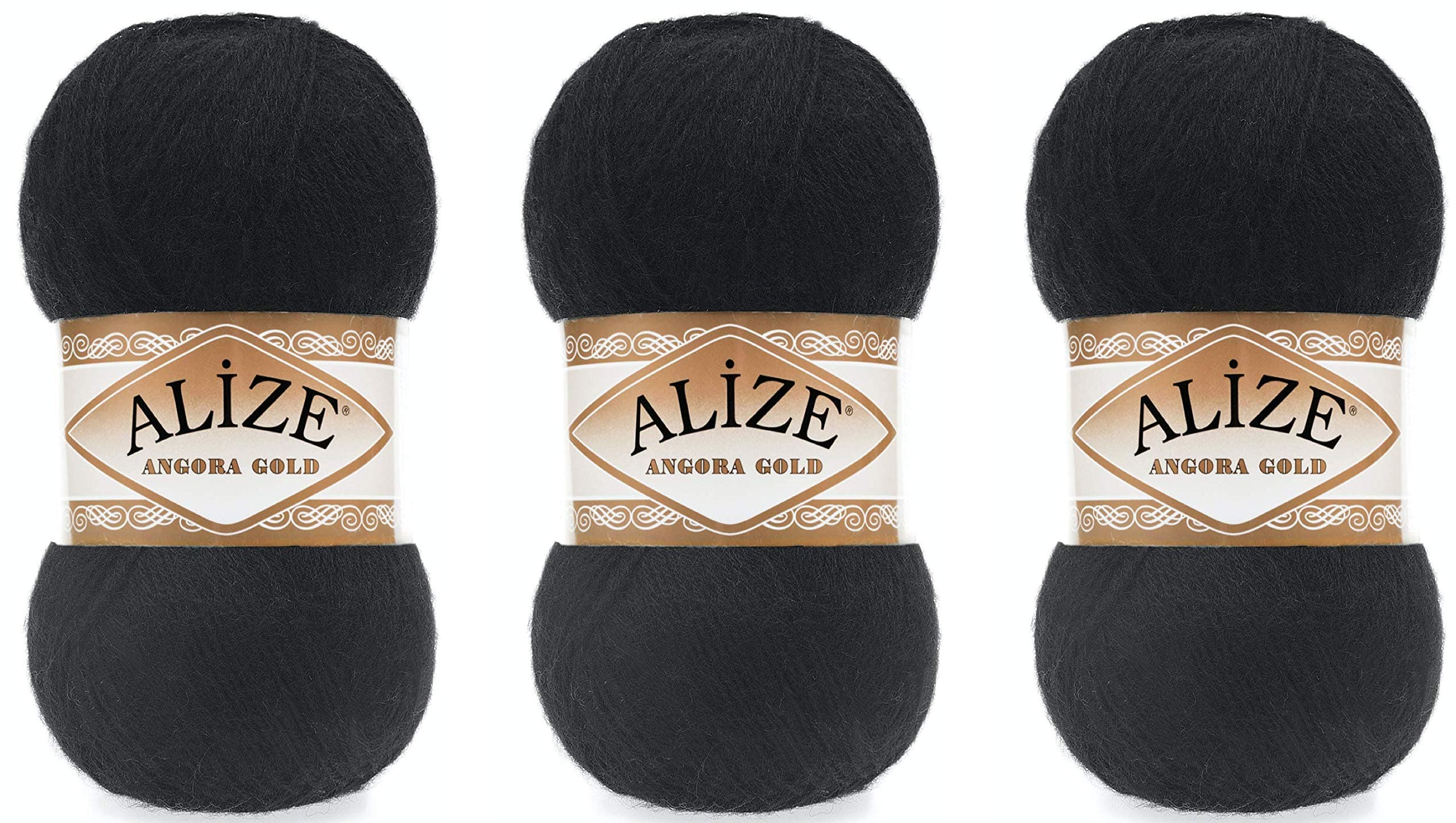 Alize Angora Gold Yarn 20% Wool 80% Acrylic Lot of 3skn 300gr 1805yds Thread Crochet Lace Hand Knitting Turkish Yarn (60-Black)