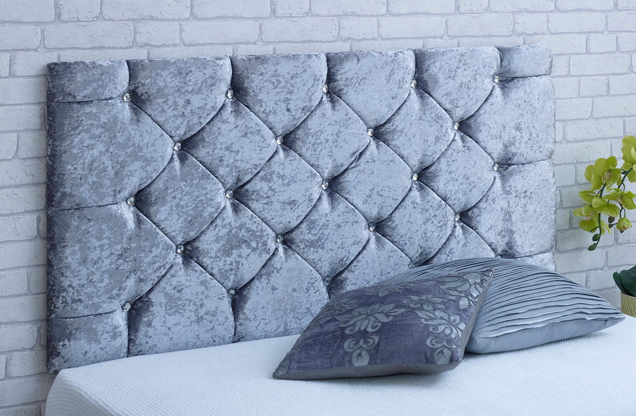 Divan Bed Headboard Luxury Crushed Velvet Padded Chesterfield Diamante Buttons