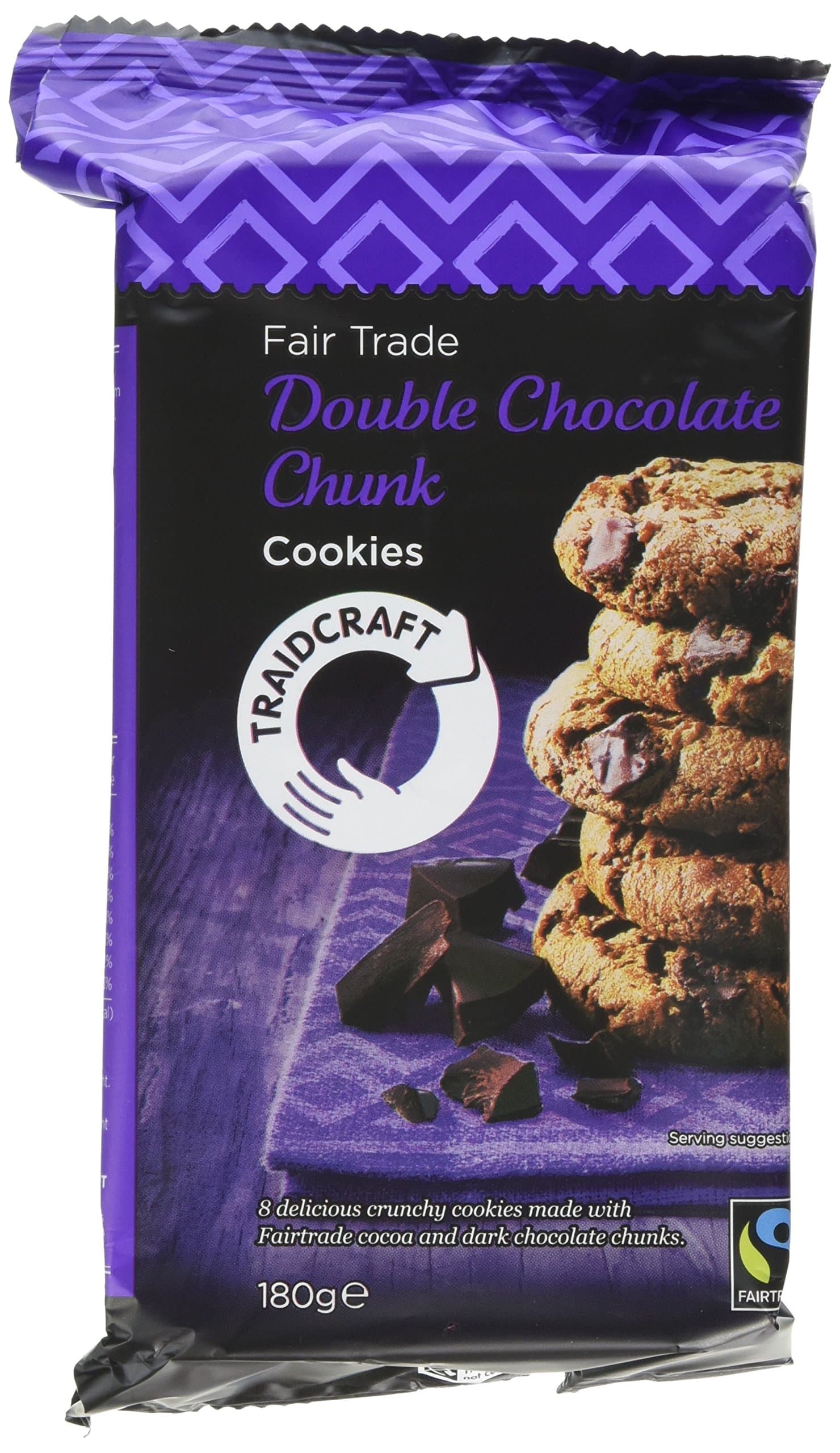 Traidcraft Fair Trade Double Chocolate Chunk Cookies 180 g (Pack of 8)