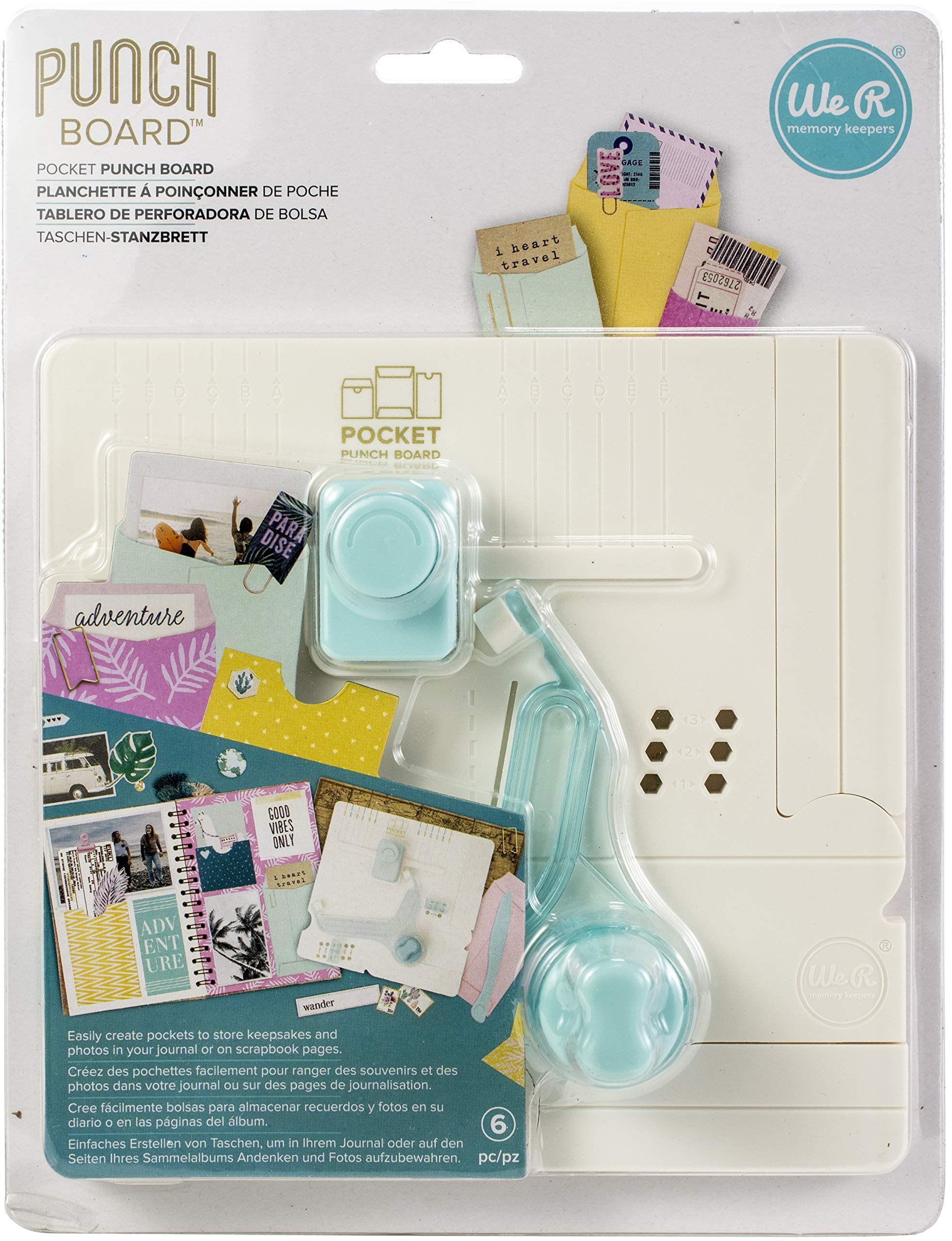 We R Memory Keepers Pocket Maker Punch Board, 6-Piece, Create Pockets to Store Keepsakes Over 100 Pocket Sizes, for Journaling, Scrapbooking, & More