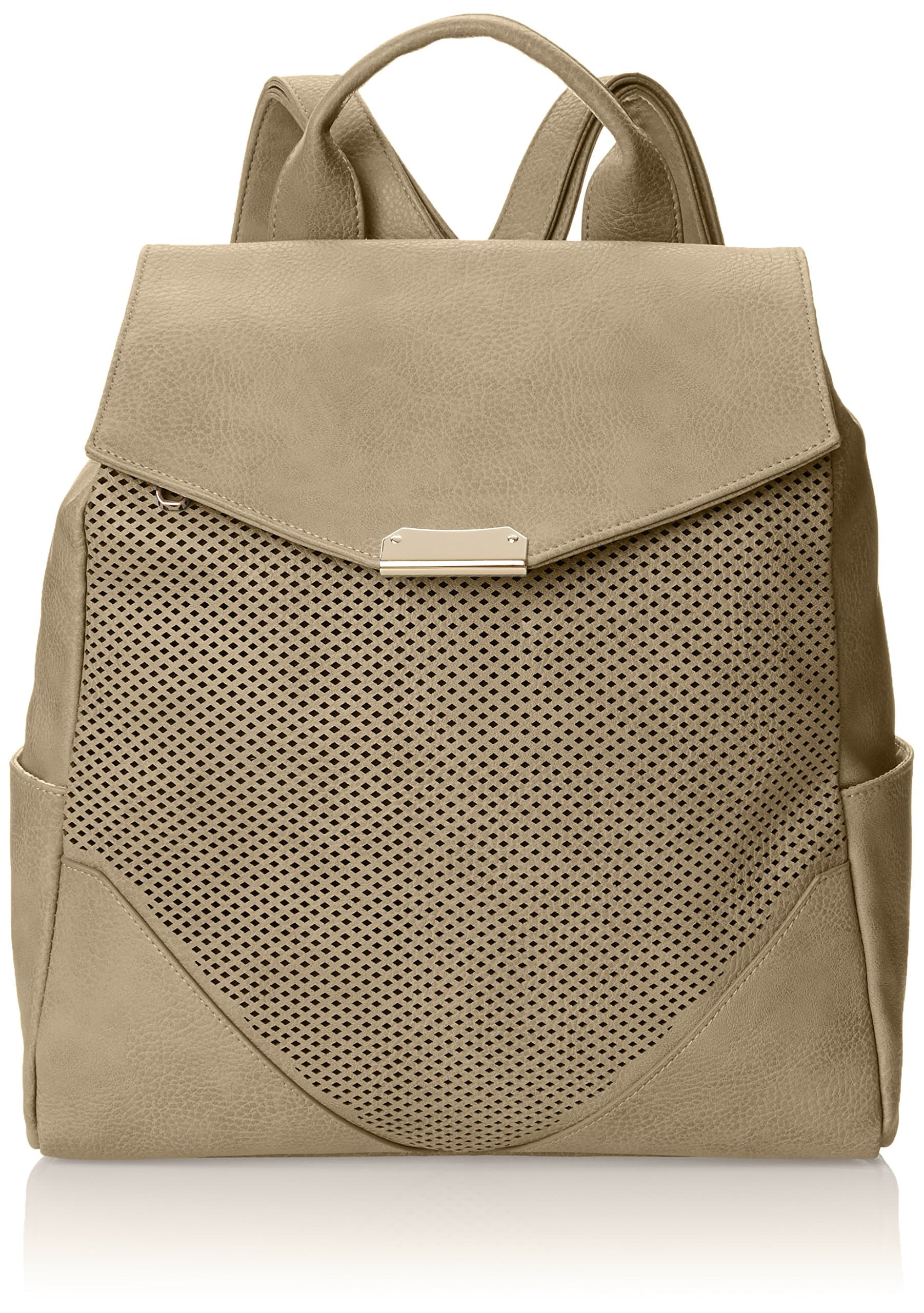 POVERTY FLATS by rian Perf Detail Backpack, Taupe, One Size
