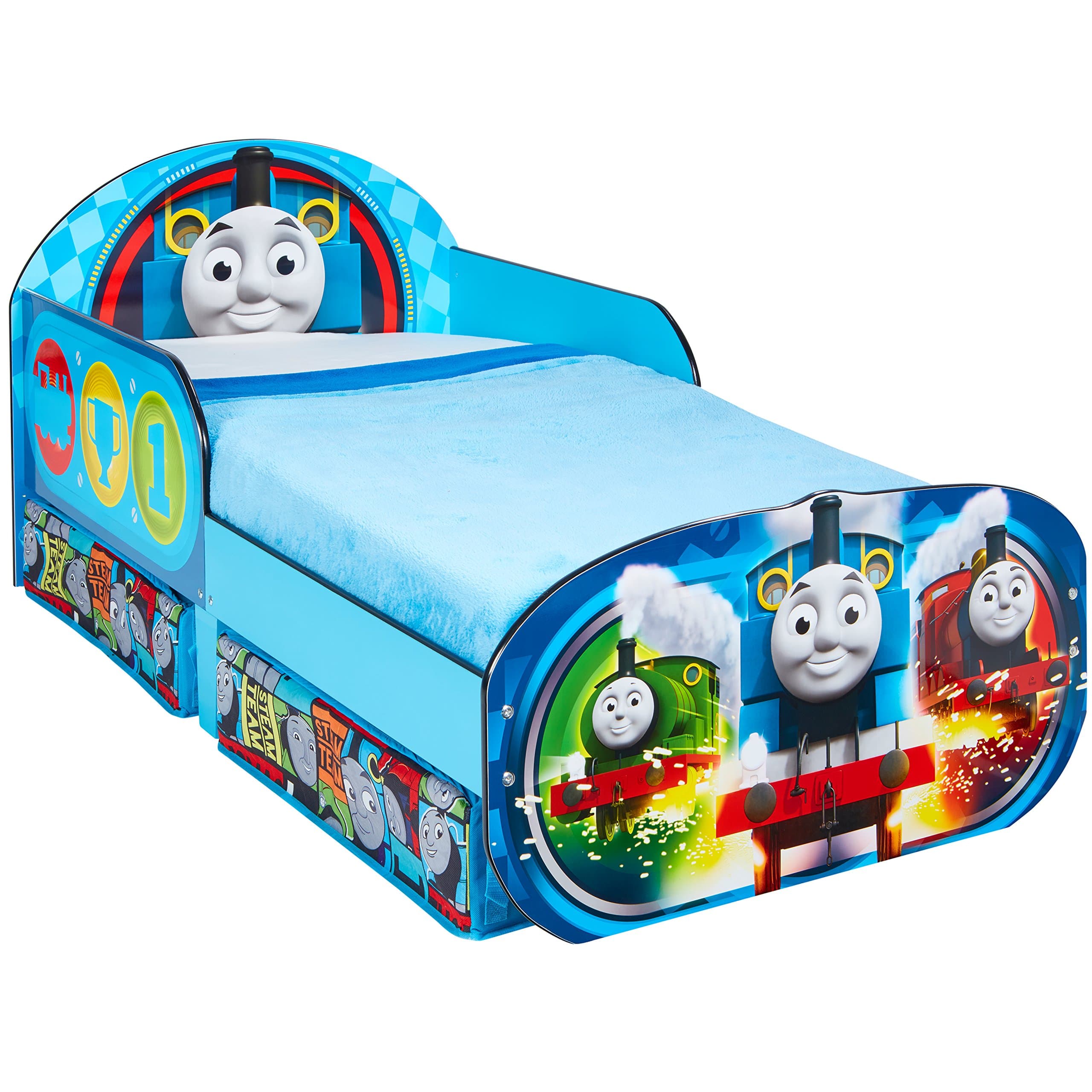 HelloHome Thomas and Friends Toddler Bed with Underbed Storage, Wood, Blue, 142 x 77 x 63 cm