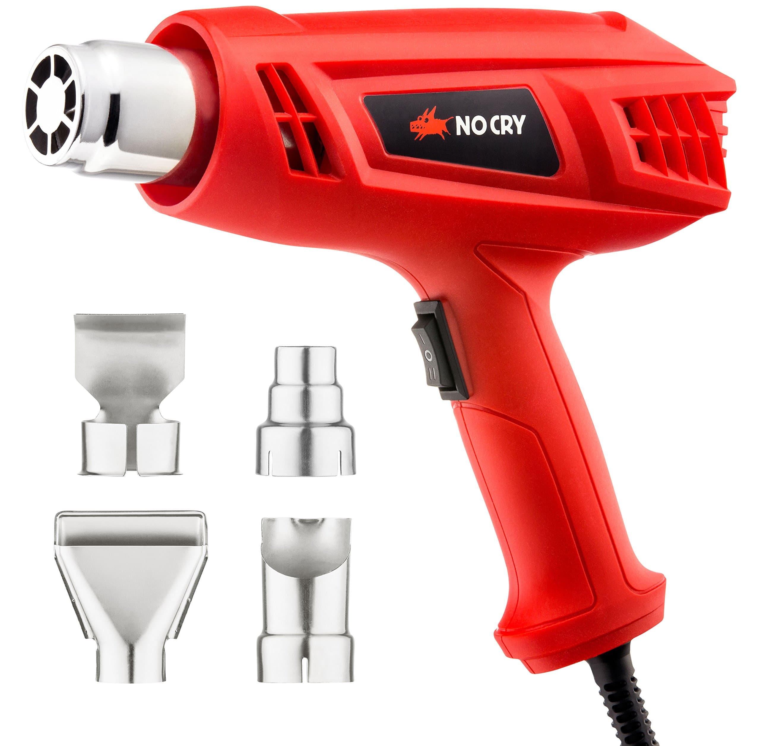 NoCry Electric Heat Gun Kit - with 1500 Watt/12.5A Motor and Dual 662/1022°F Temperature Settings, 4-pc Nozzle Accessories Set Included