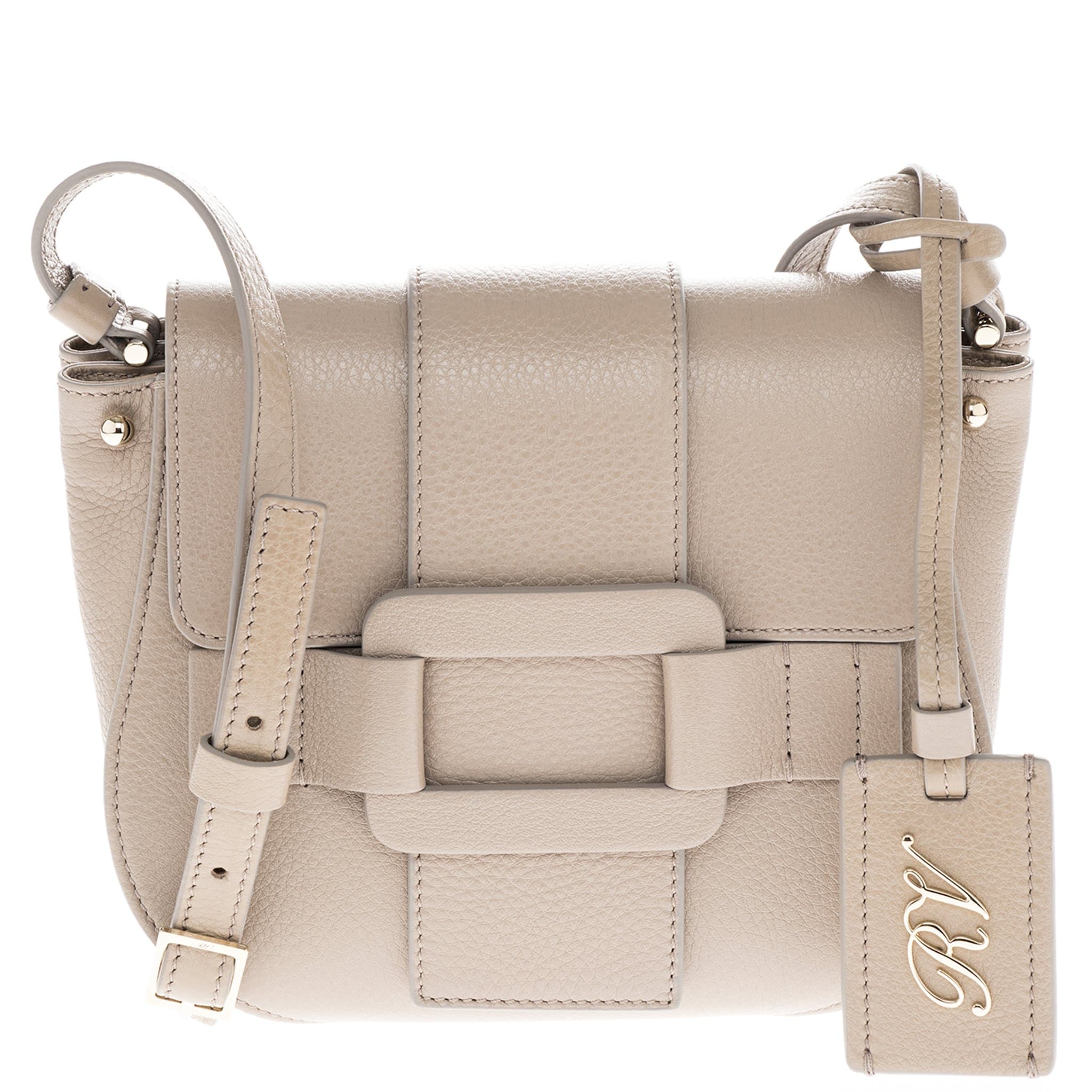 Roger Vivier Women's 'Pilgrim De Jour' Grained Crossbody Bag with Shoulder Strap Beige