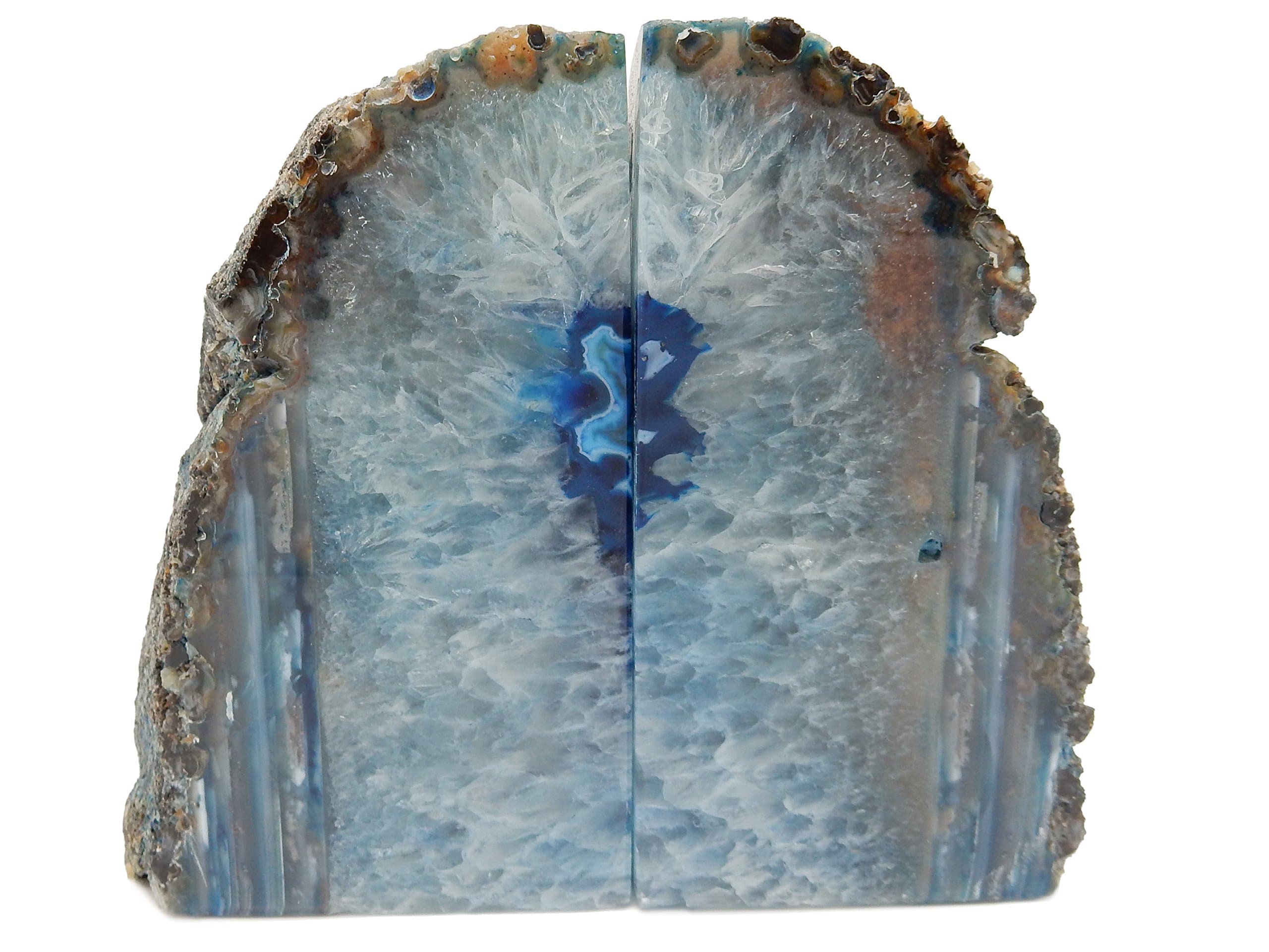 Blue Agate Bookend Pair - 6 to 9 lb - Geode Bookend with Rock Paradise Exclusive COA