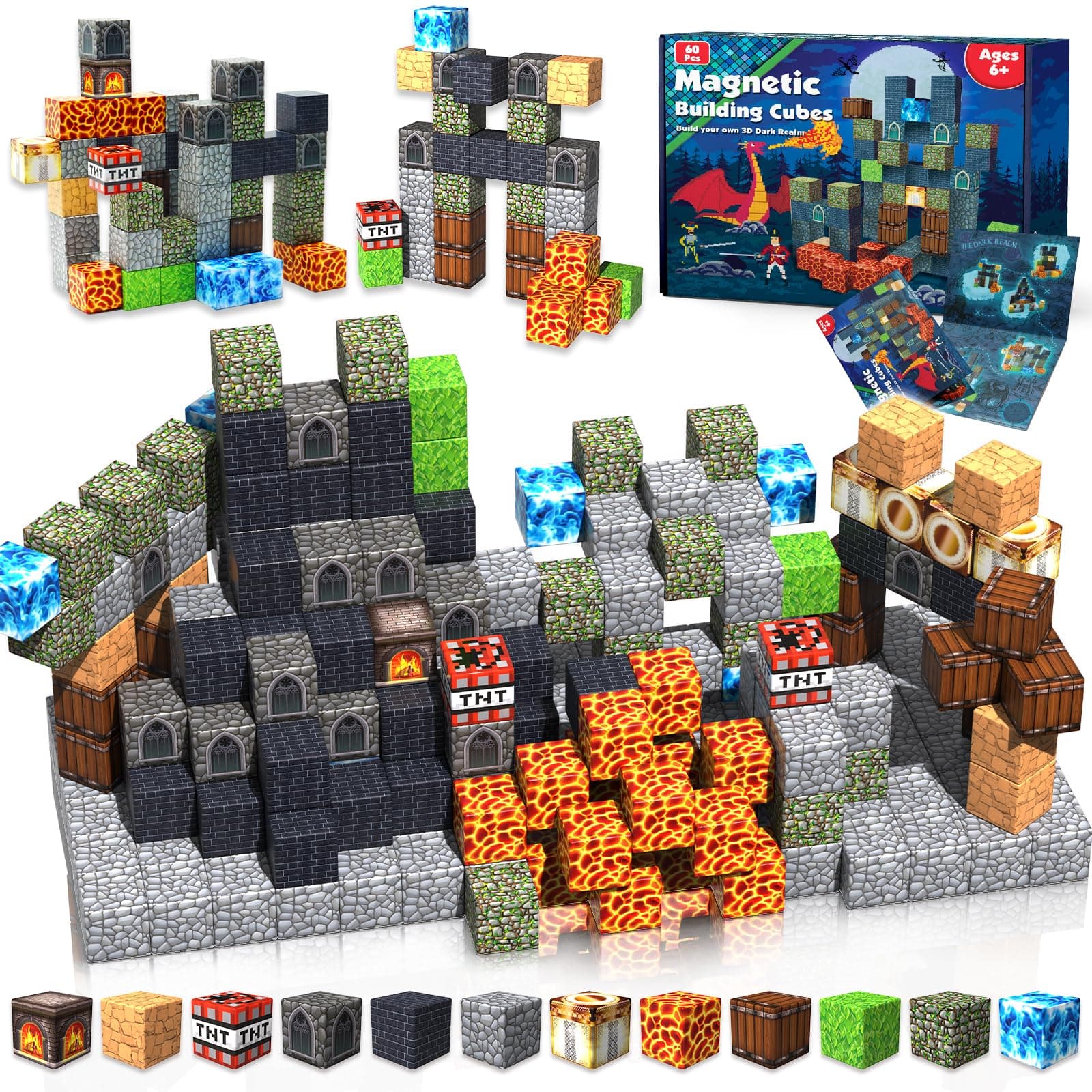 Goody King Magnetic Blocks for Toddlers Toys, Build Dark Castle Set - Magnetic Construction Cube Toys - Montessori Sensory Toys Gifts for Kids Toddlers Ages 6 7 8 9 10 Girls Boys