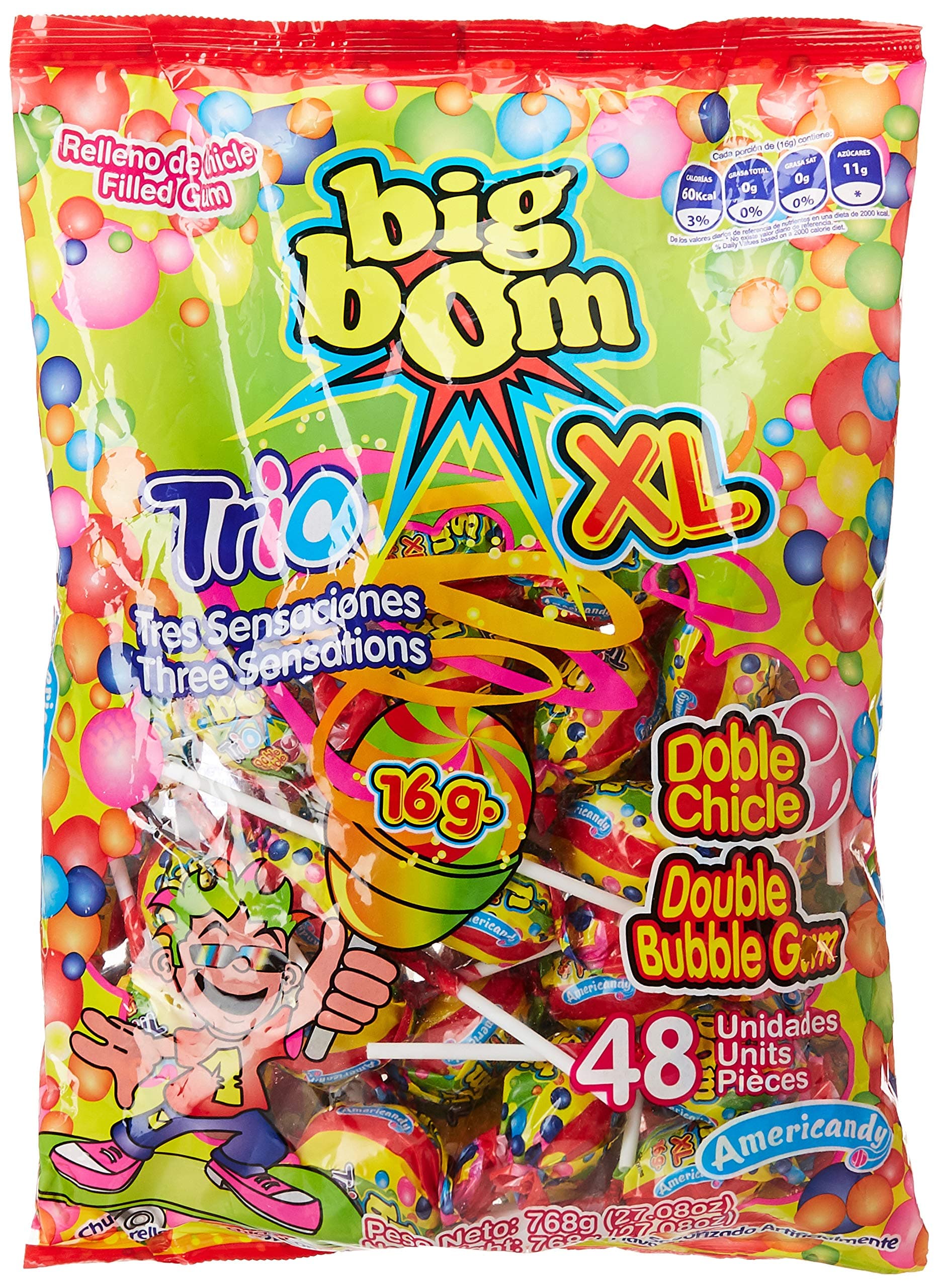Americandy Big Bom XL Trio Lollipops, 16 gm
