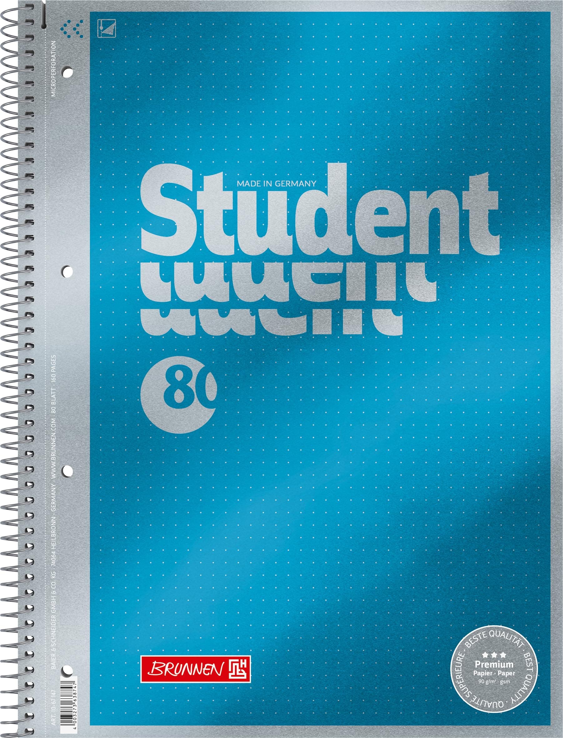 Premium Student College Notepad, A4, Dotted, 80 Sheets, Blue