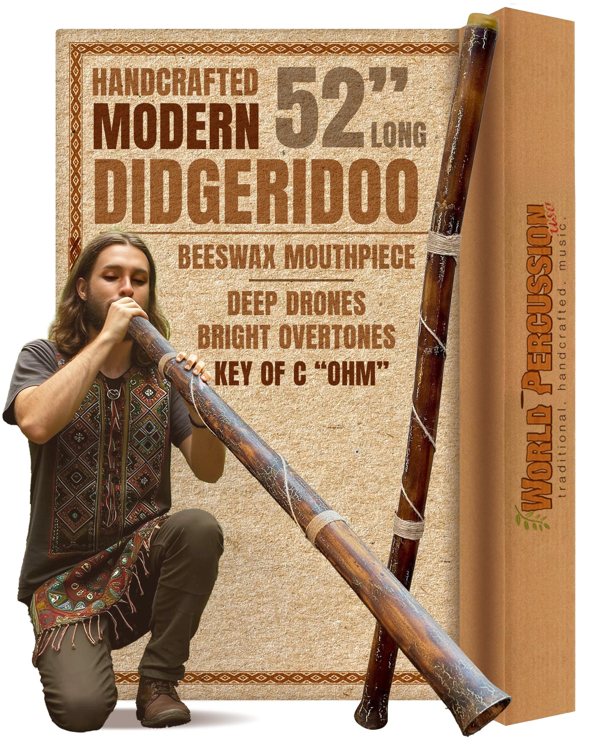 Hand-Crafted Modern Didgeridoo Instrument – Beeswax Mouthpiece, Durable and Lightweight, Ideal for Beginners – Key of C Ohm, Includes Free Mouthpiece and Playing Instructions