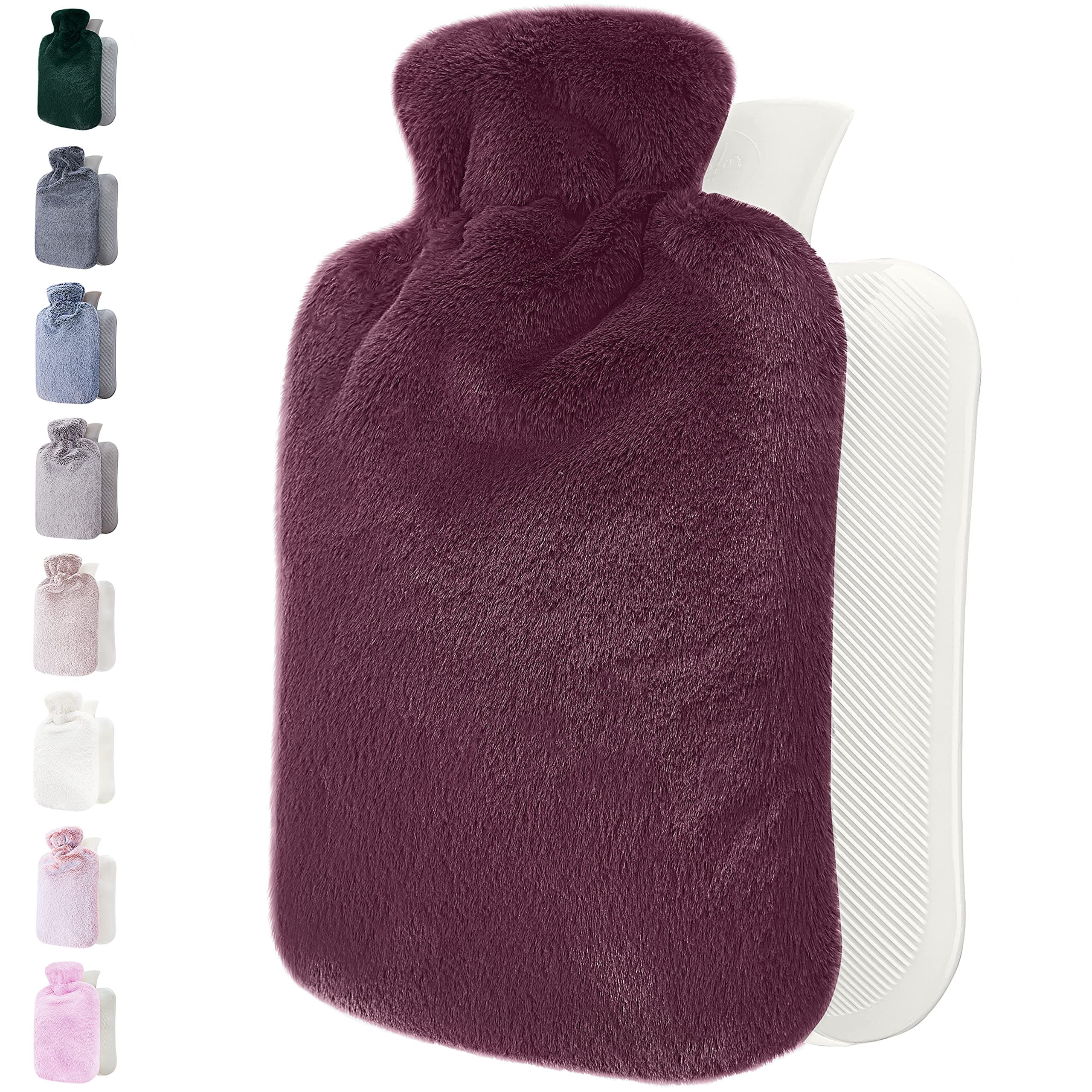Hot Water Bottle - with Soft Premium Fleece Cover - Plum, 2L - Heating Pad for Menstrual Cramps and Period Comfort - Bed Foot Warmer - Hot & Cold Compress for Back, Stomach, Neck Pain Relief