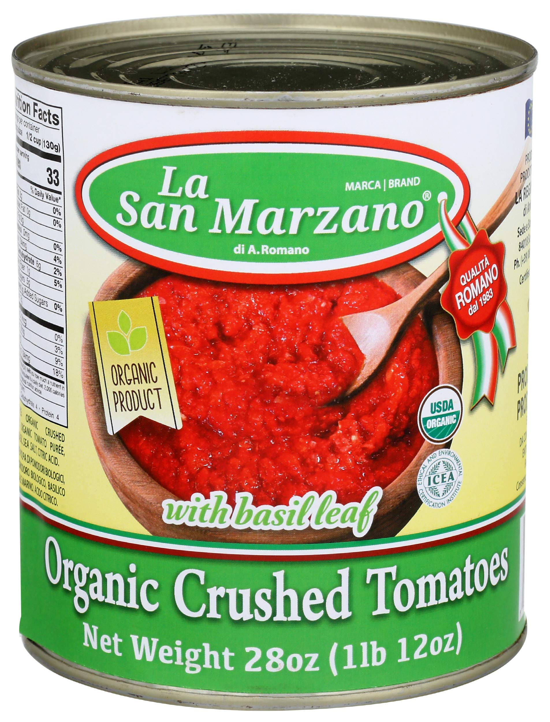 La San Marzano, Tomatoes Crushed Basil Leaf Organic, 28 Ounce