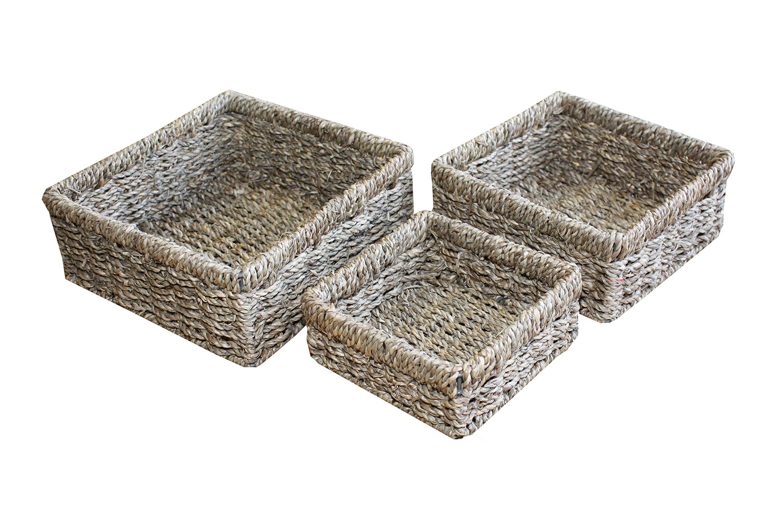 Natural Seagrass Set Of 3 Square Storage Baskets HE37