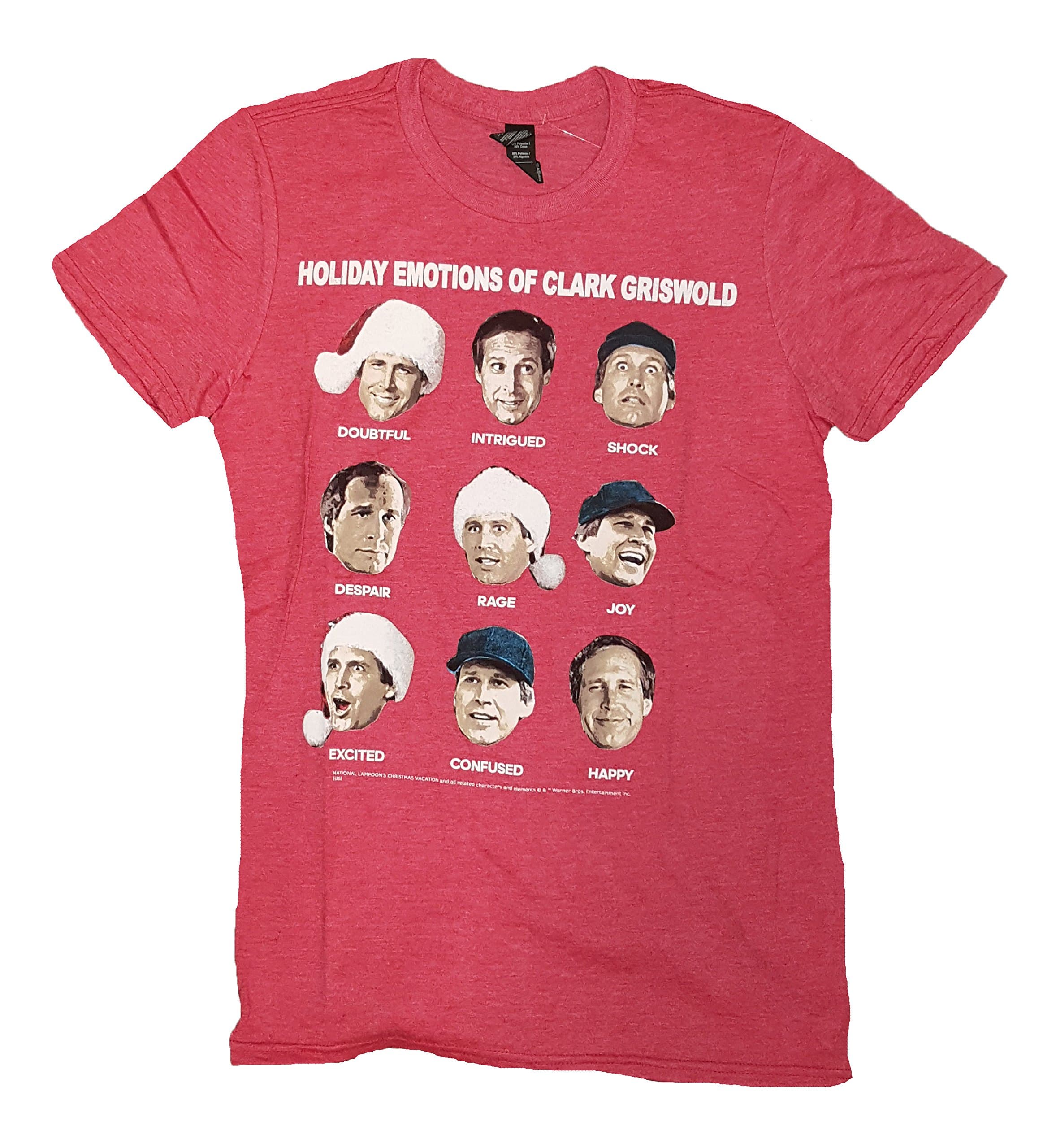 Christmas Vacation Holiday Emotions of Clark Griswold Red Graphic T-Shirt - Medium
