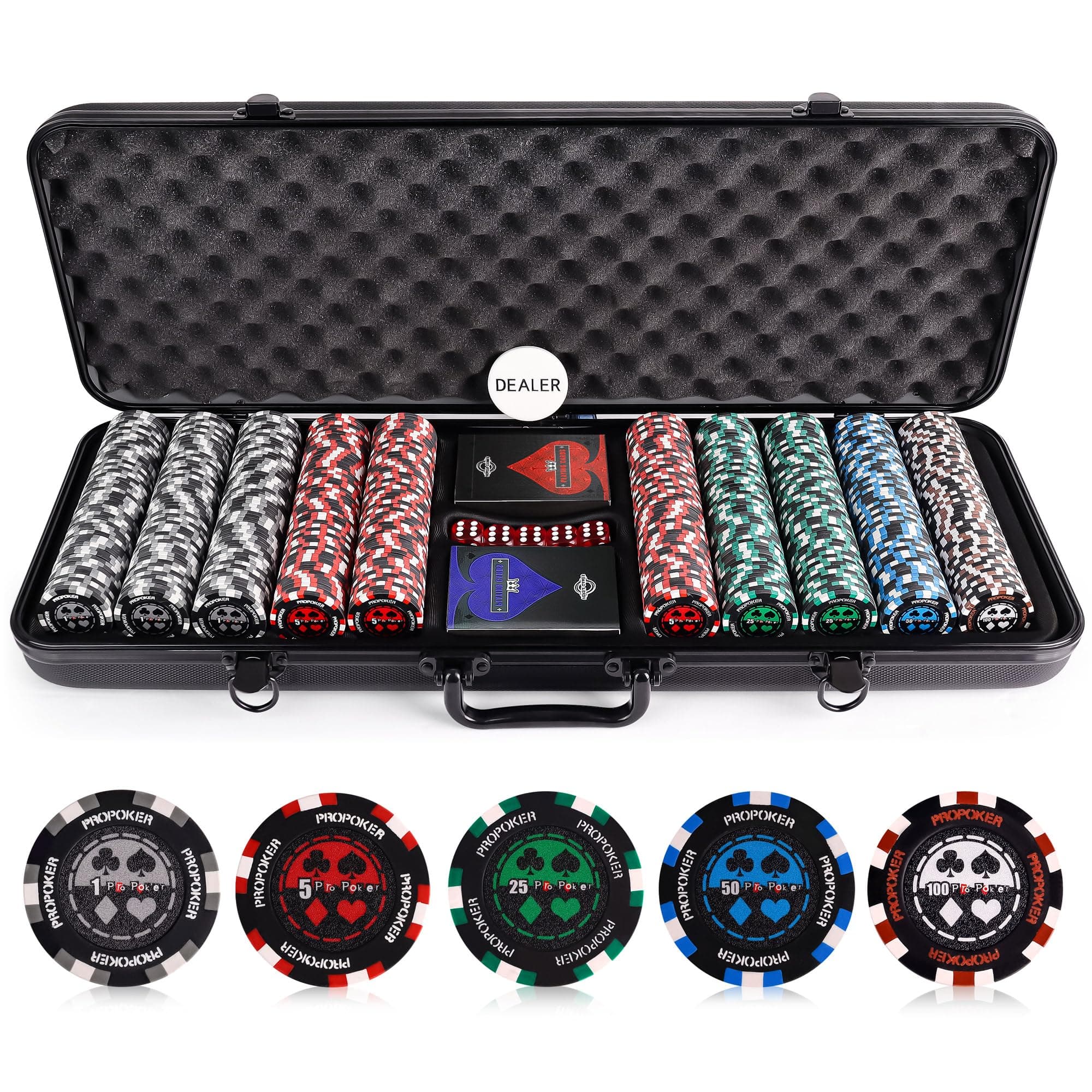 Versa Games Pro Poker Chips - Poker Set 13.5g 500 Piece Casino Clay Poker Chips with Denomination Numbers for Texas Holdem - New Upgraded Poker Chip Case