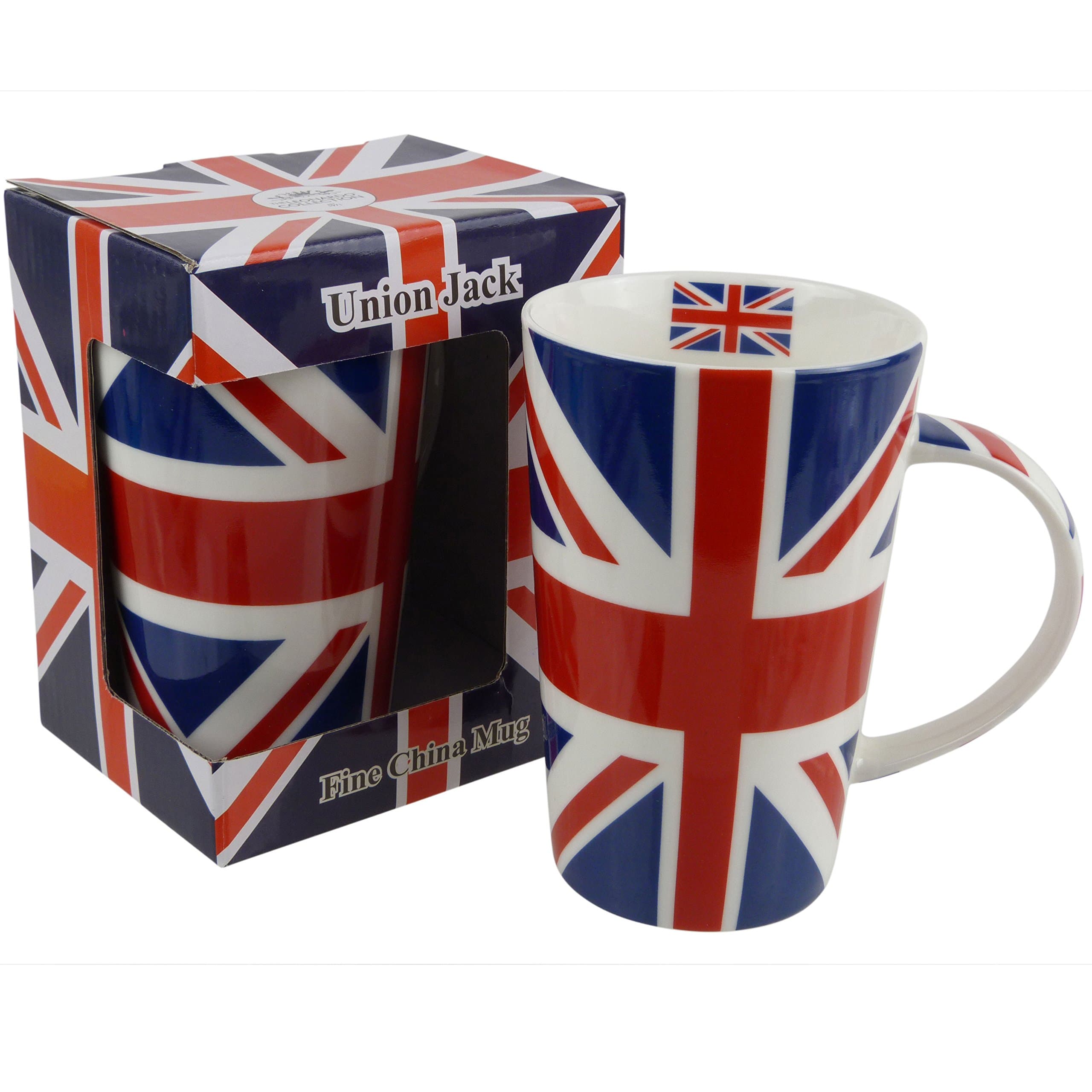 New Tall Union Jack Latte China Mug Red White Blue Flag UK London Iconic Queen Cool Gift Boxed