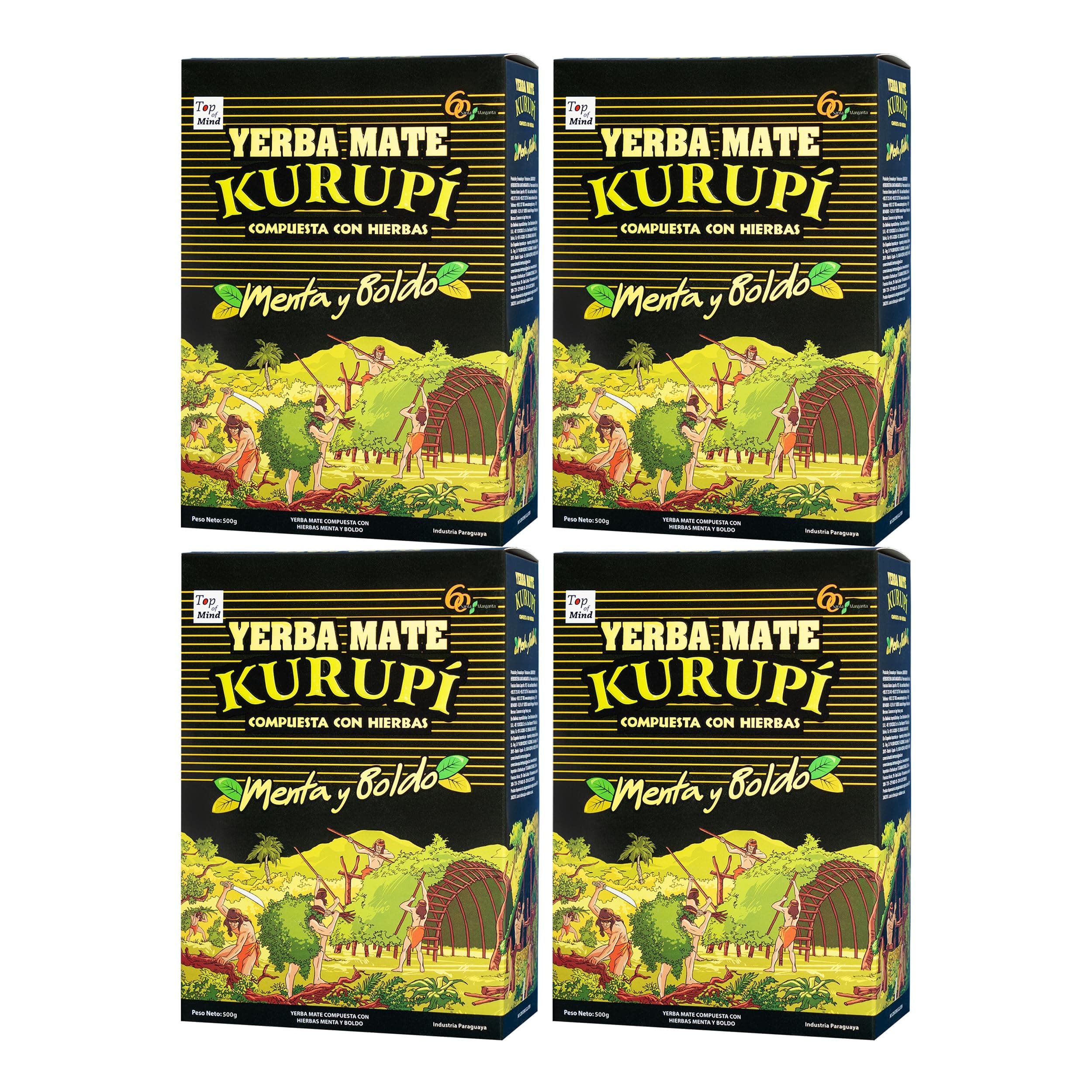 Kurupi Yerba Mate Menta Boldo 500g (17.6 oz) 4 Pack – Refreshing Mint & Boldo Herbal Blend, Traditional Paraguayan Mate Tea