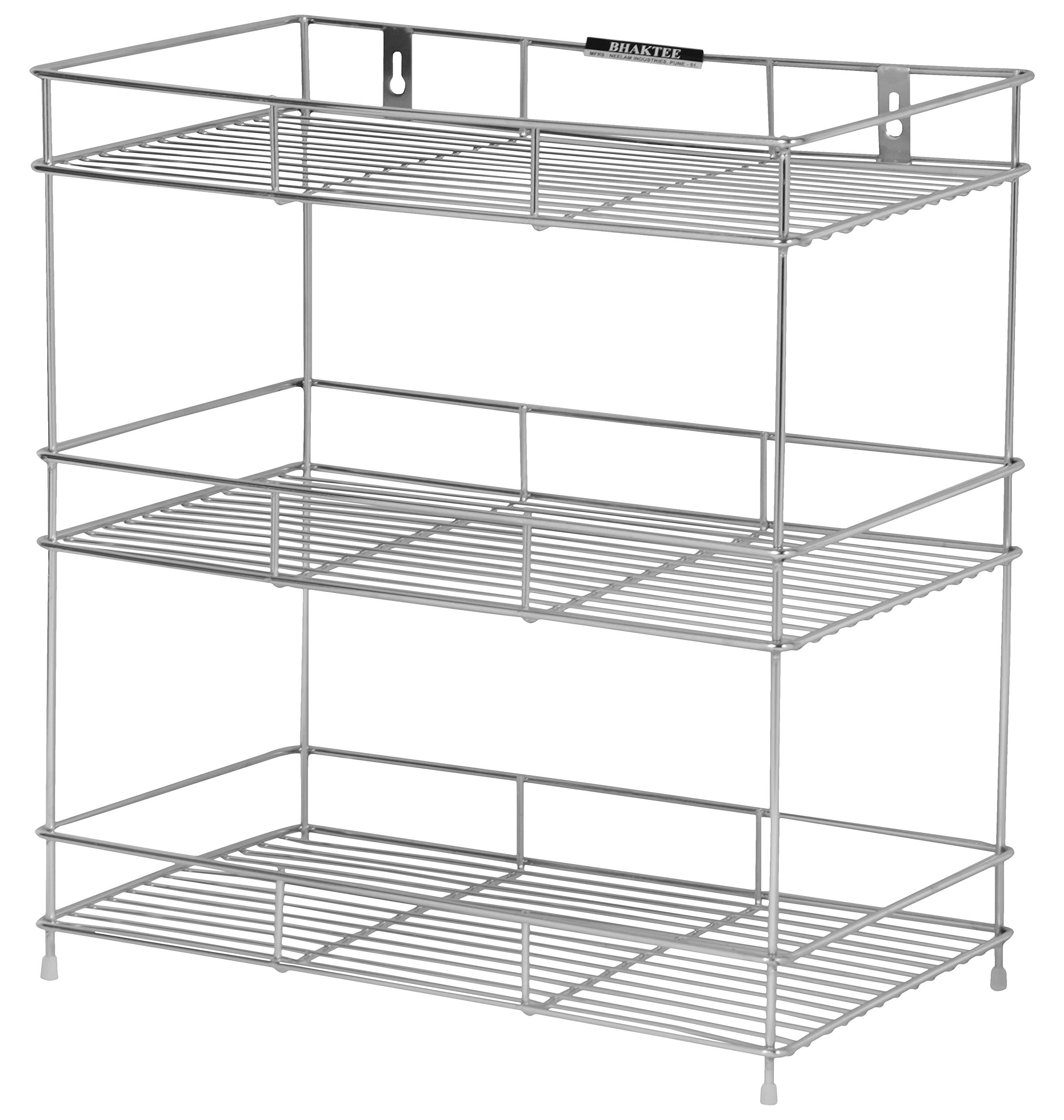 Bhaktee Stainless Steel Kitchen 3 Tier Fruits & Vegetable Rack| Multipurpose Storage Rack Multi Organizer| kitchen wall mounted shelves | Spice Kitchen Storage Shelf Shelves Rack (Metallic, 46X25X48Cm)