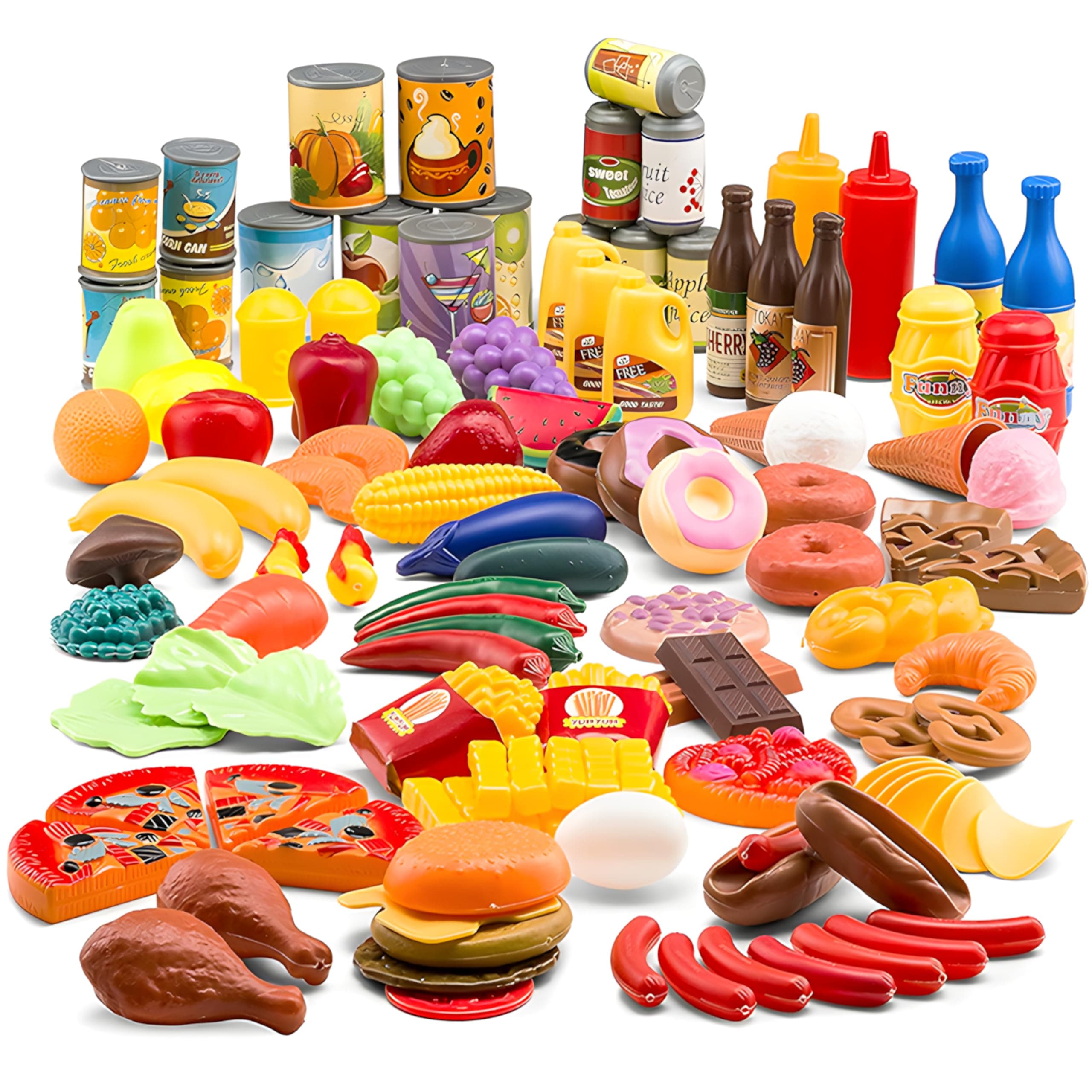 jaxojoy 122-piece deluxe pretend play food set beautiful toy food assortment- Multi color