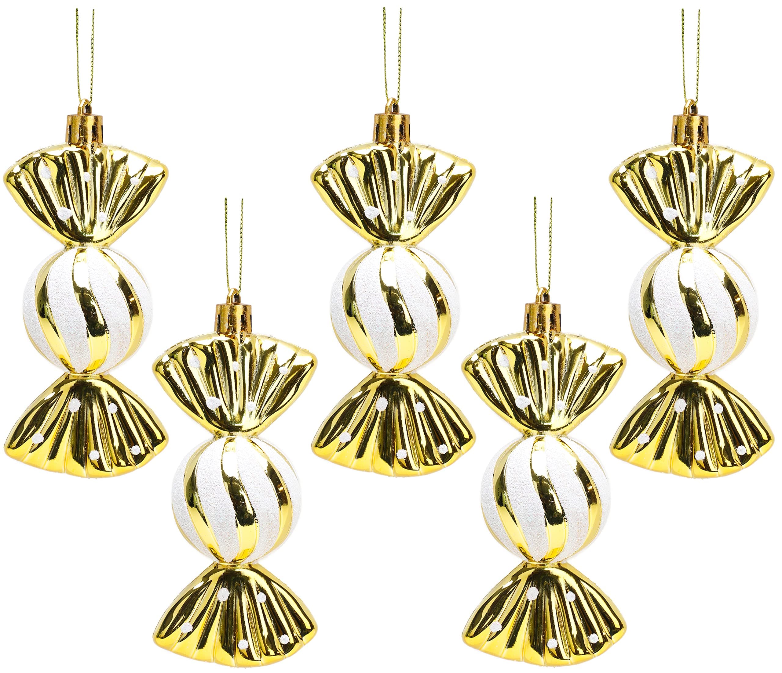 Christmas Concepts® Pack of 5-110mm Large Sweet Shaped Baubles - Shiny & Glitter Decorated - Christmas Baubles (Gold)