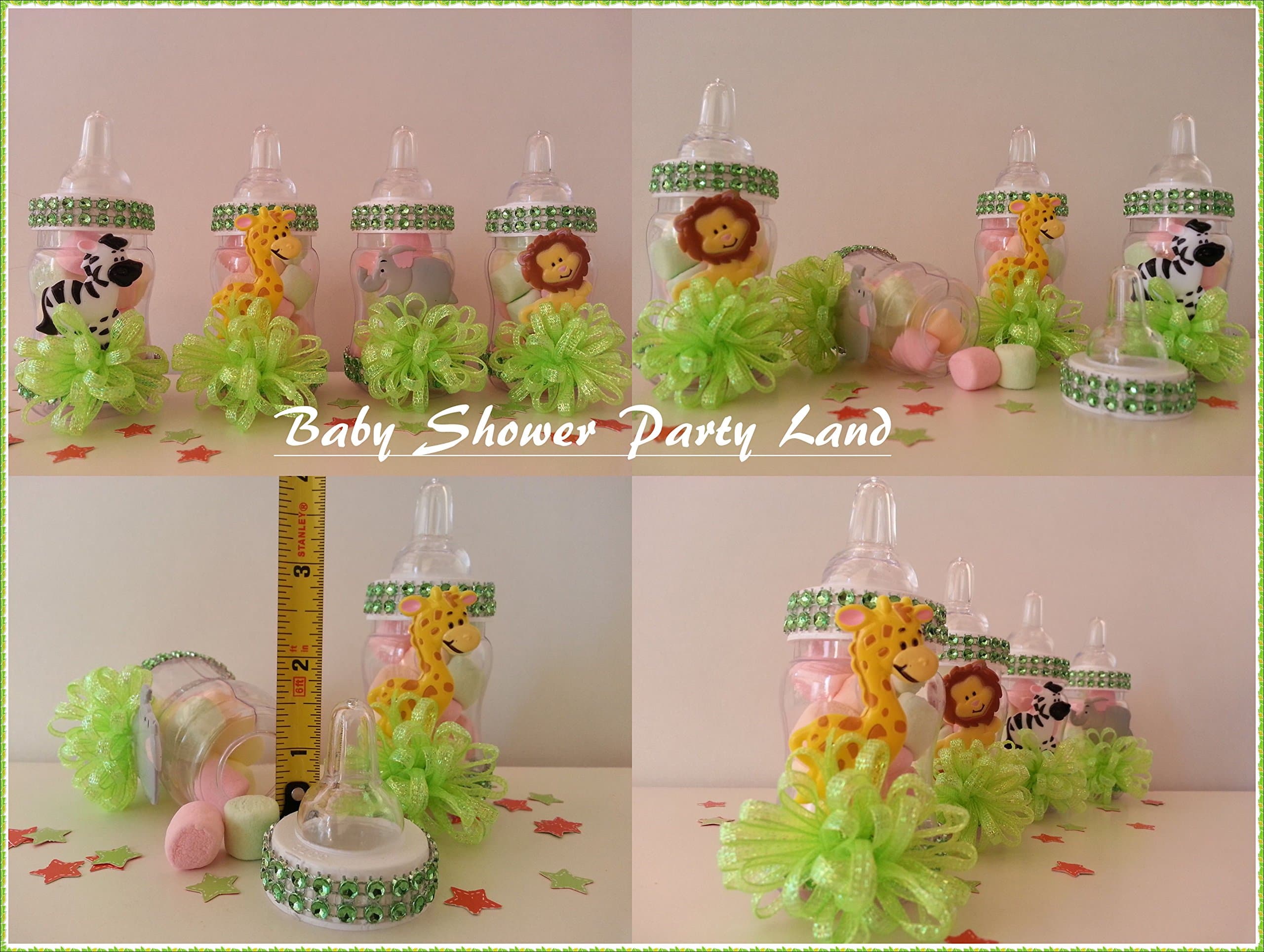 12 Fillable Bottles Baby Shower Favors Prizes Games Safari Jungle Noah's Animals