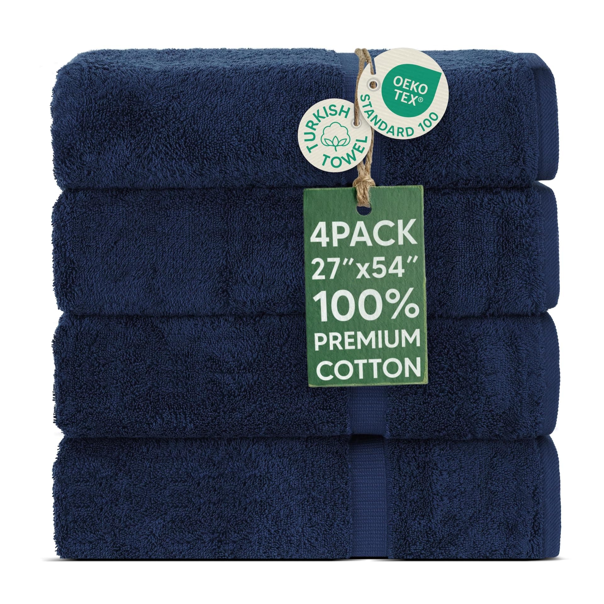 Chakir Turkish Linens | Hotel & Spa Quality 100% Cotton Premium Turkish Towels | Soft & Absorbent (4-Piece Bath Towels, Navy)