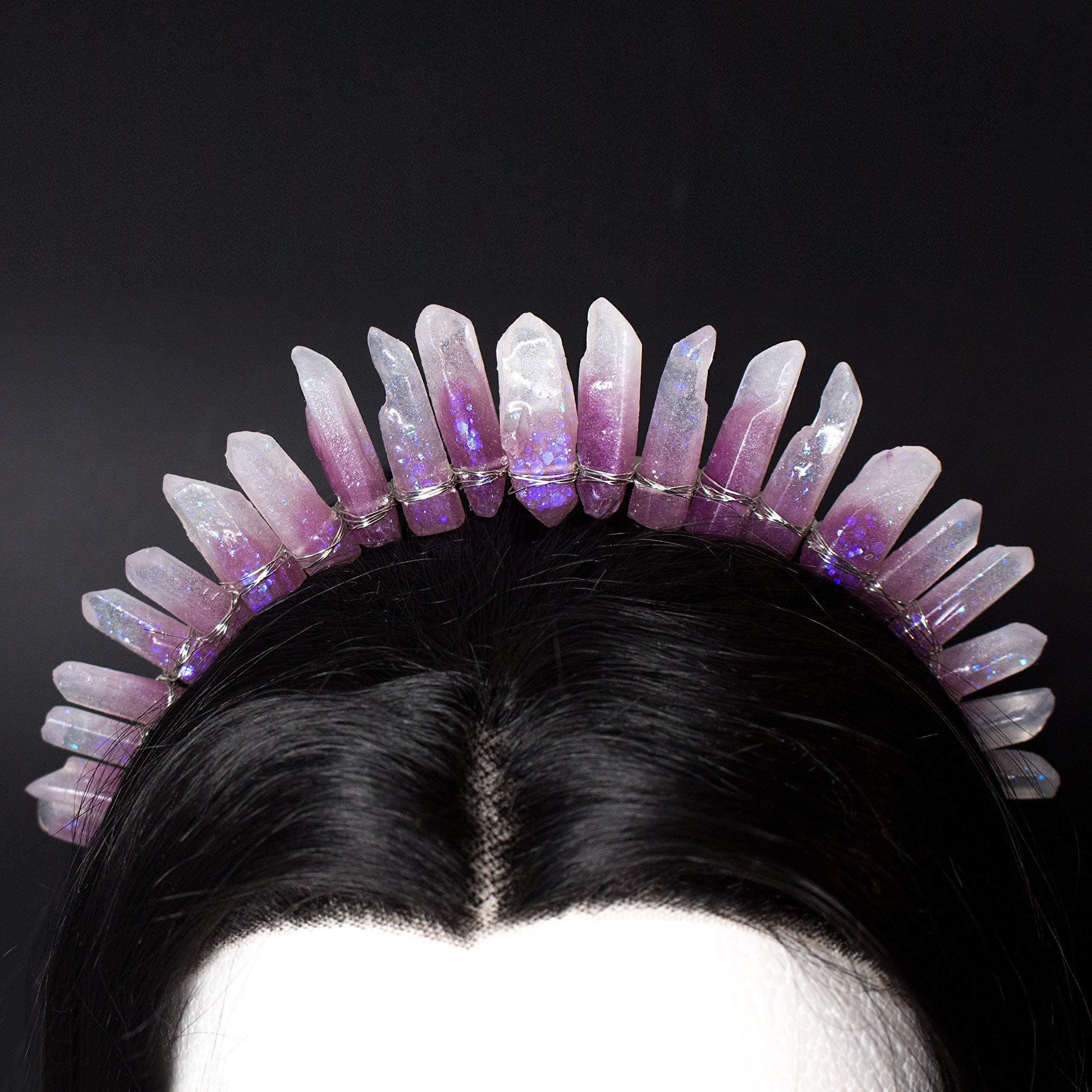 Amethyst Aura crystal headband crown, Headband with white purple handmade resin cristals, Crown for cosplay and festival