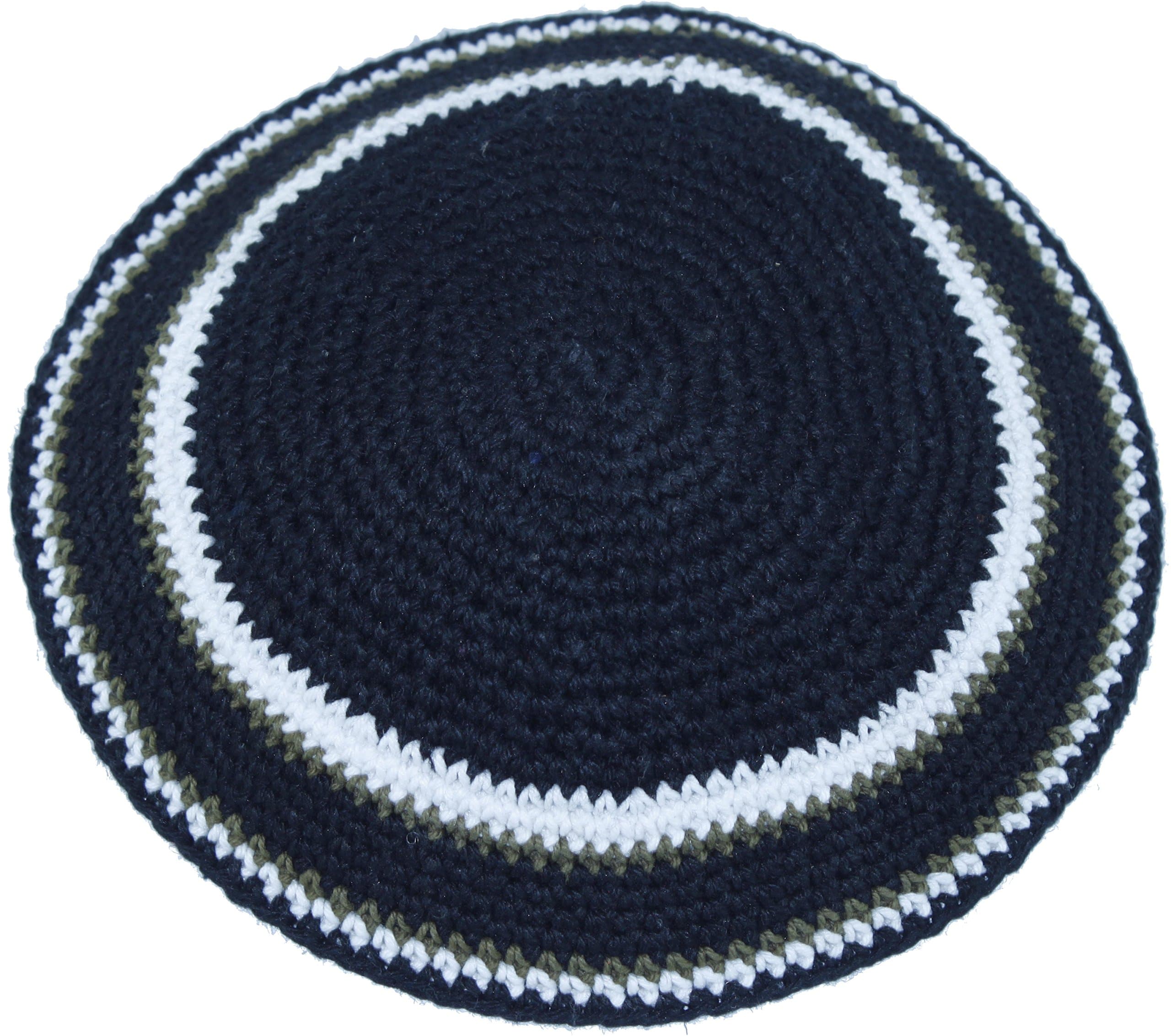 Black/White 17cm DMC 100% Knitted Cotton Kippah Torah Chabad Yarmulke Jewish