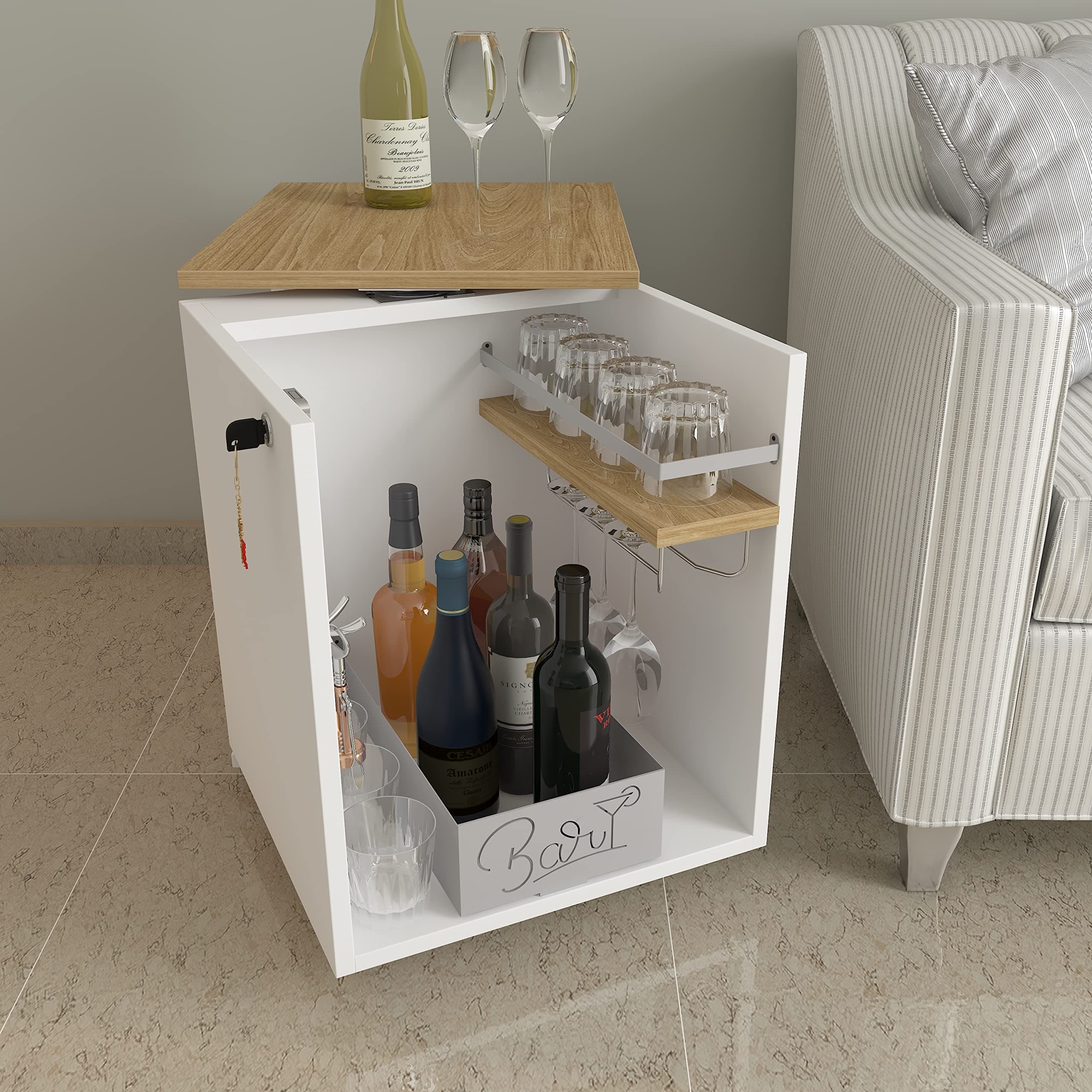 Studio Kook Classic Mini Bar | Engineered Wood Bar Cabinet, Delivered Preassembled (White)