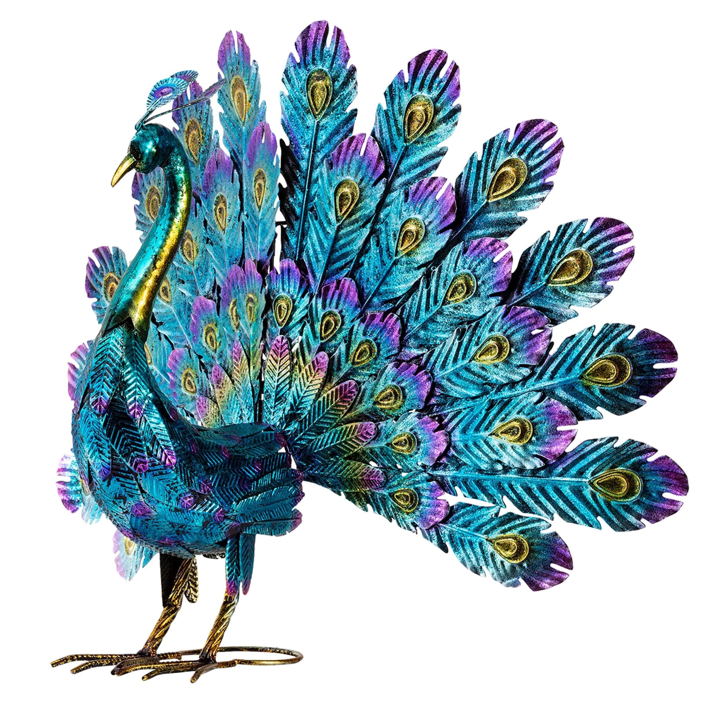 Alpine Corporation JUM232 Metal Peacock Outdoor Statue, 22 Inch Tall, Multi-Color
