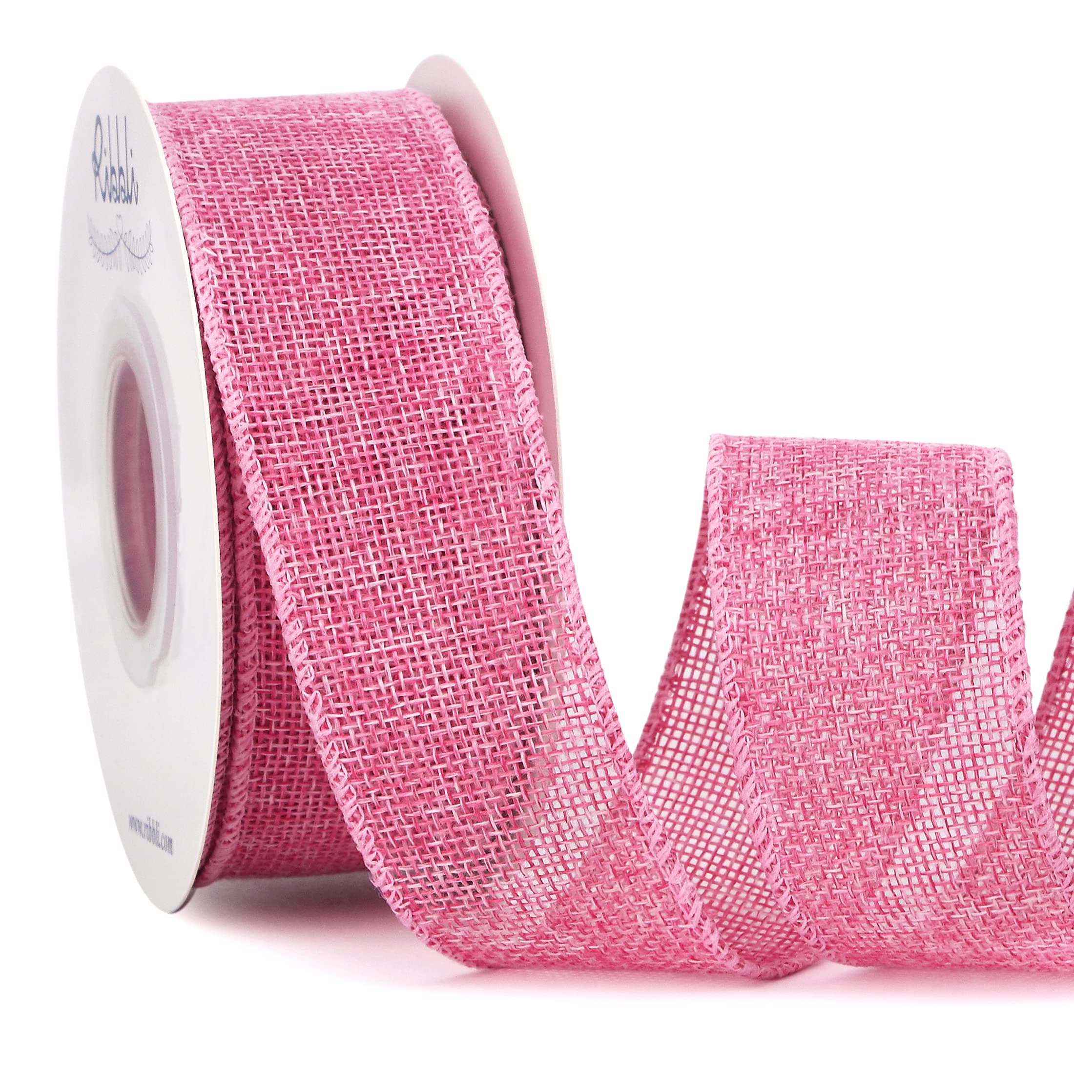 Ribbli Burlap Wired Ribbon,1-1/2 Inch x 10 Yard,Pink,Solid Wired Edge Ribbon for Big Bow,Wreath,Tree Decoration,Outdoor Decoration