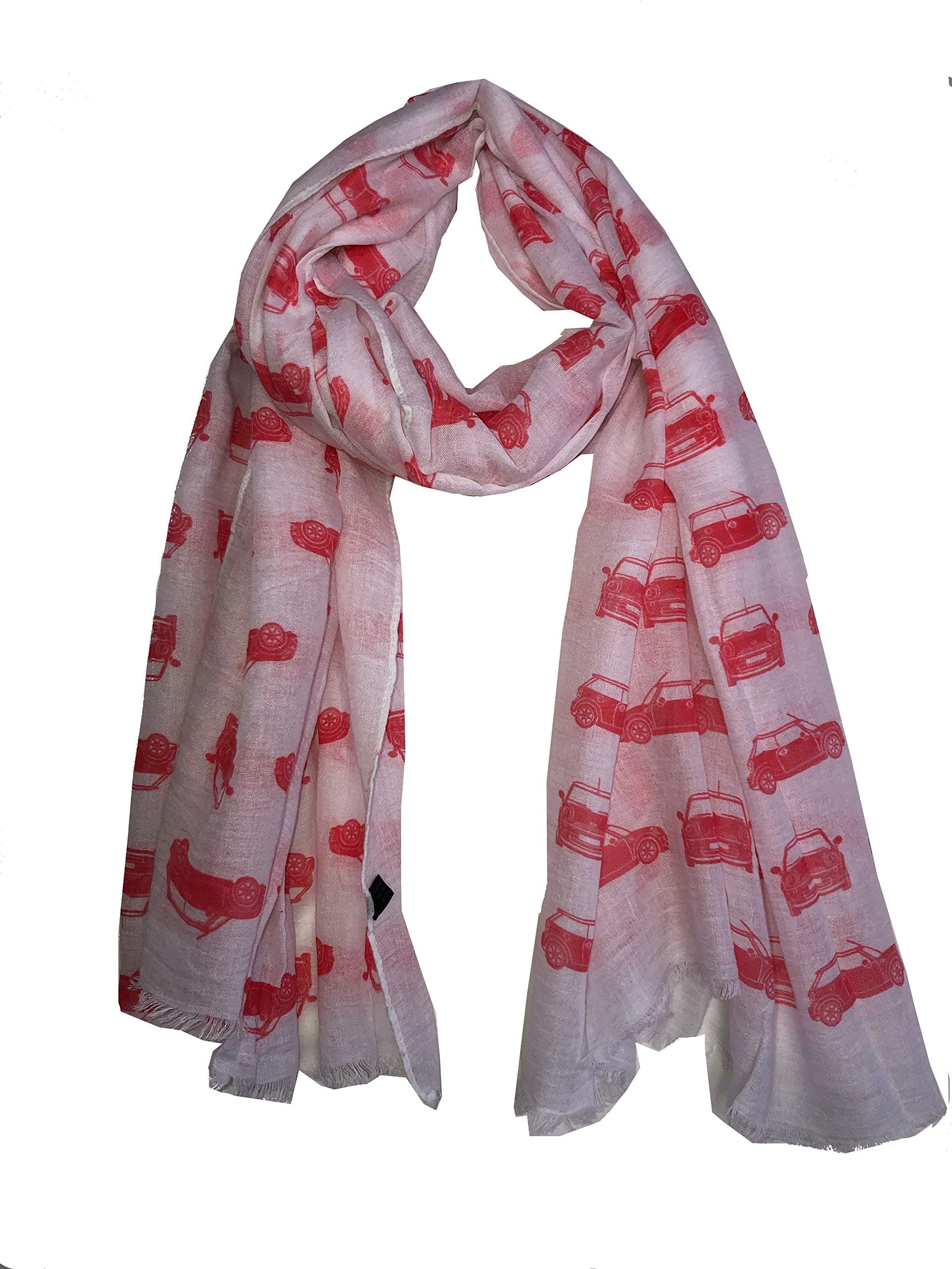 Pamper Yourself Now Cream with Peach Mini Cooper car Design Scarf Long Scarf with Frayed Edge