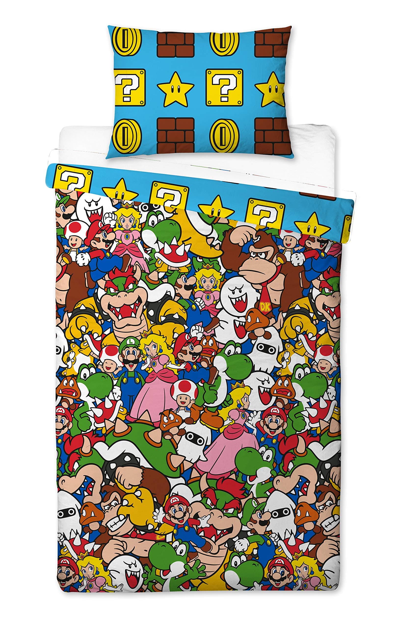 Super Mario Gang Single Duvet Cover | Reversible Two Sided Official Mario Bedding Duvet Cover With Matching Pillow Case