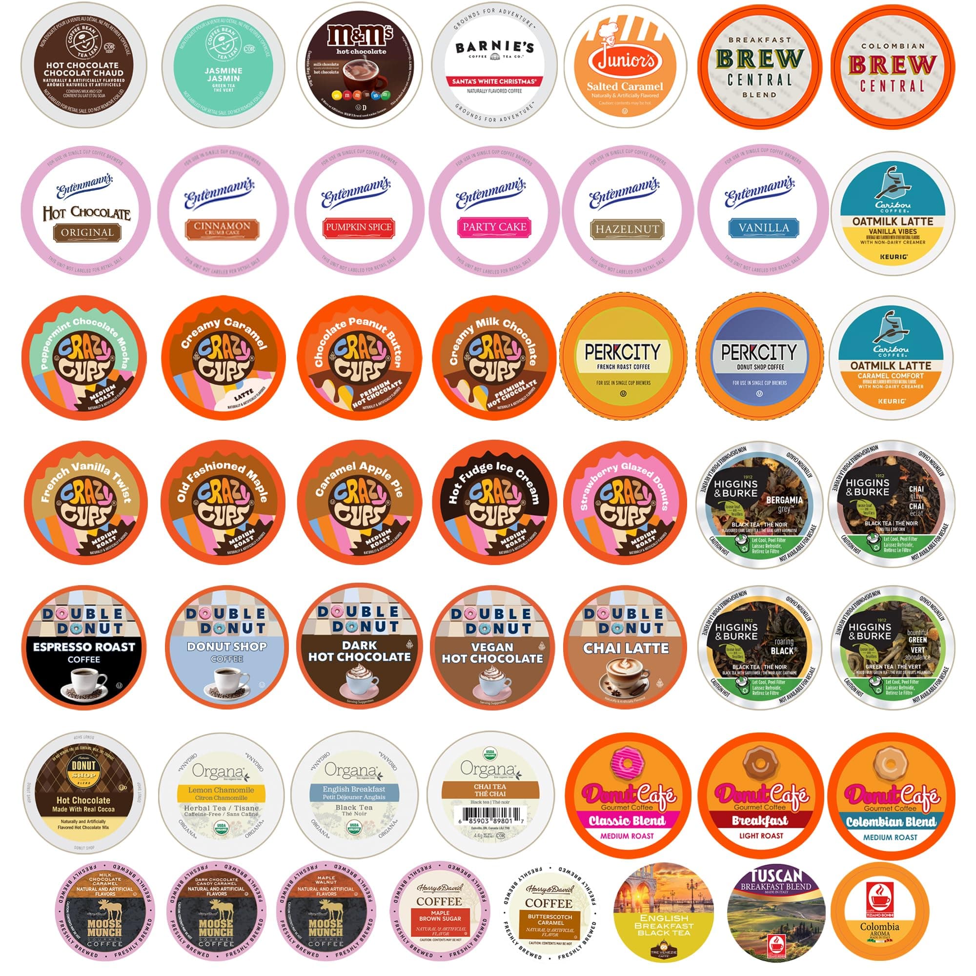 Coffee, Tea, Cider, Cappuccino & Hot Chocolate Single Serve Cups for Keurig K Cup Brewers Sampler, 50 Count