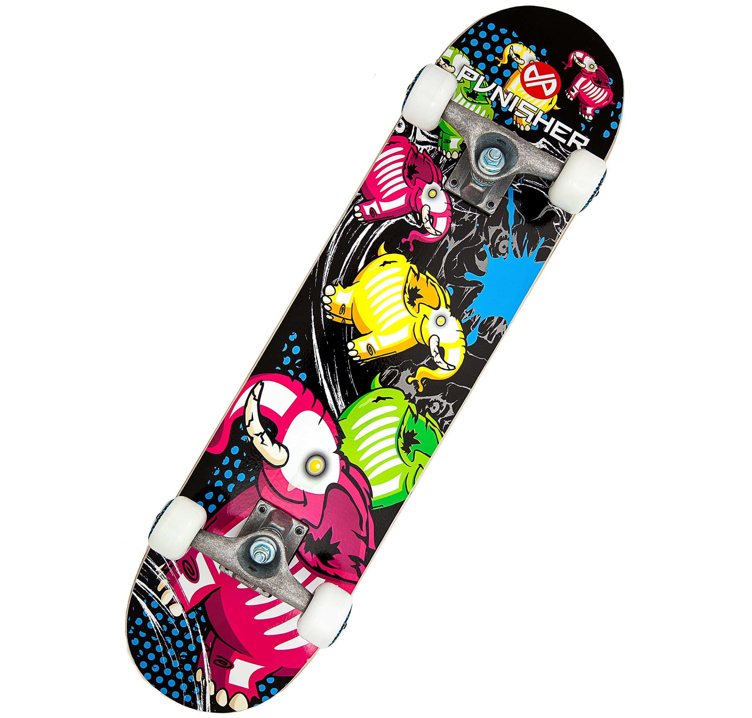 Punisher Girls Skateboard Complete with 31.5" x 7.75" Double Kick Concave Deck Canadian Maple ABEC-7 Bearings
