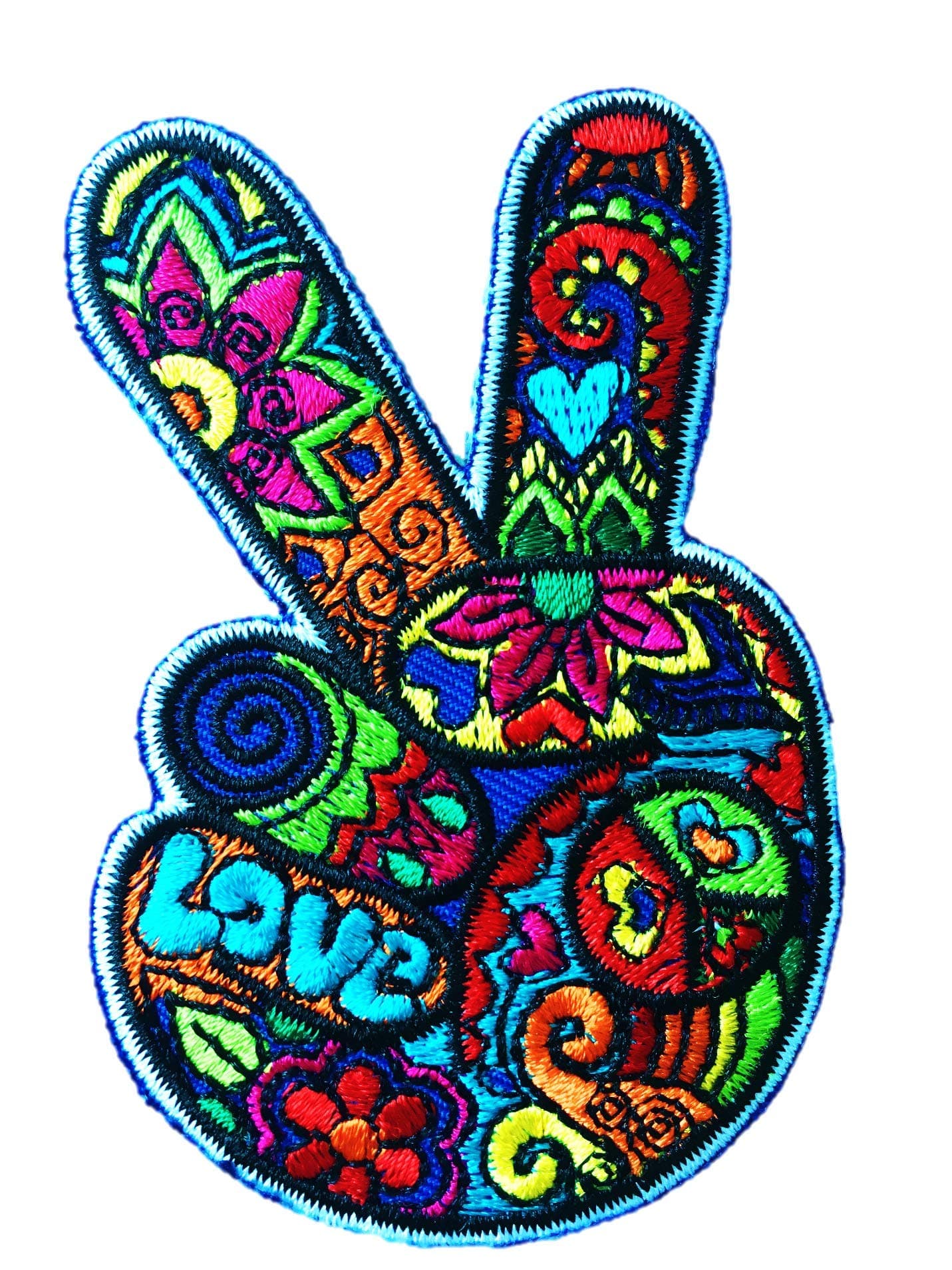 PatchClub Peace and Love Hand Fingers Patch Iron On/Sew On - Peace Sign Patch for Jacket, Jeans, Quilt, Tote Bag
