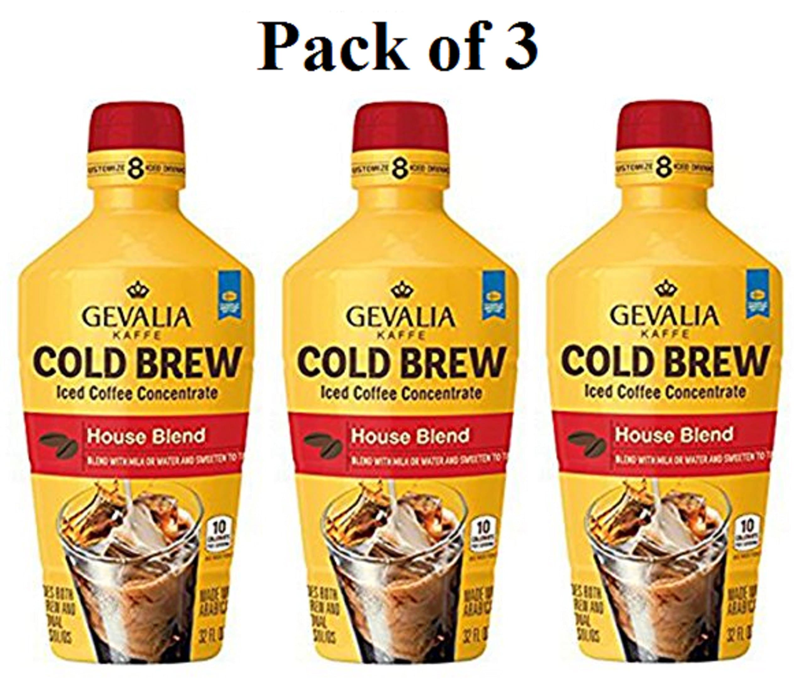 Gevalia Cold Brew House Blend Iced Coffee Concentrate, Pack of 3 x 32 Fl Oz.