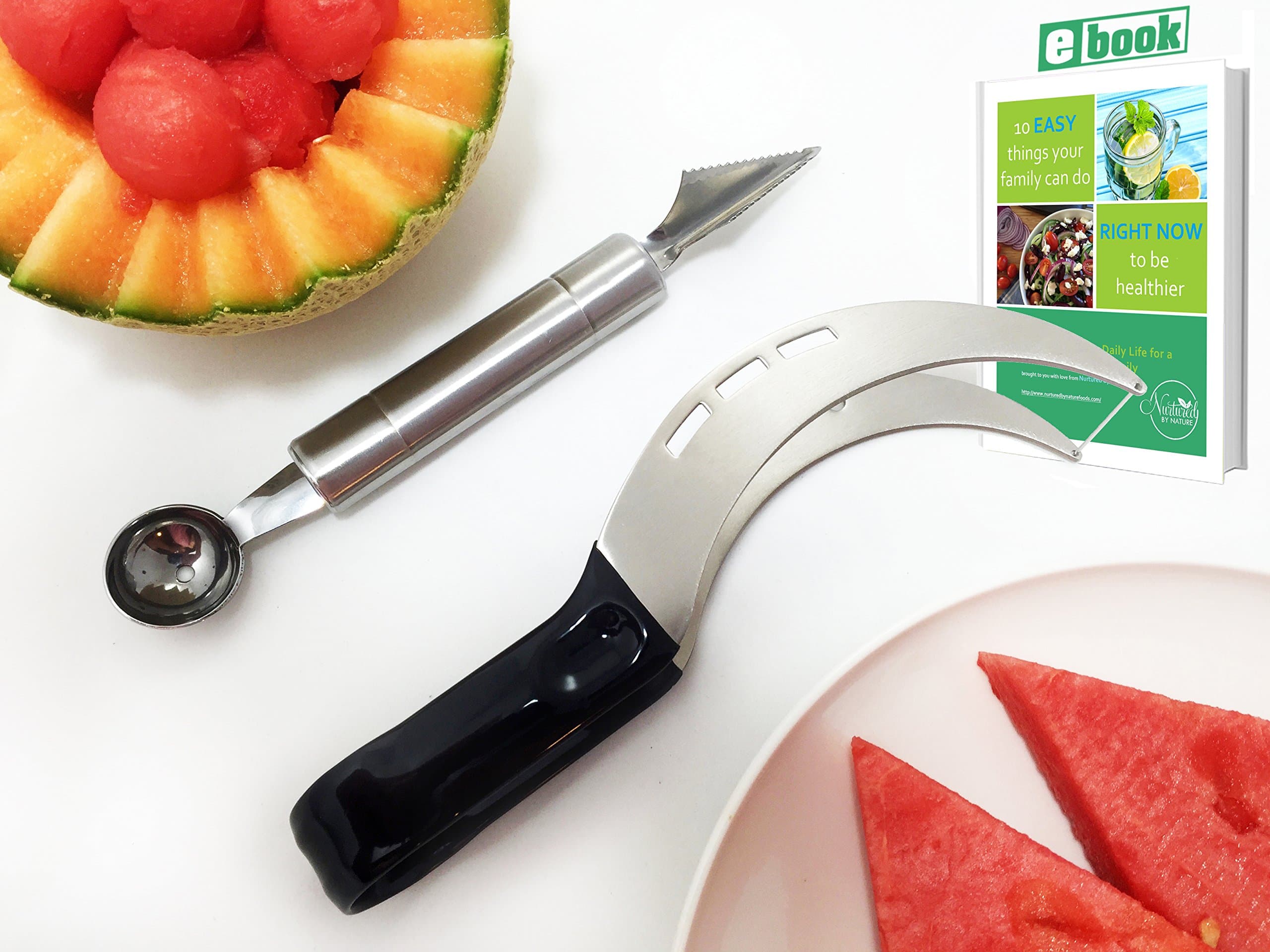 Stainless Steel Melon Slicer, Watermelon Slicer, Fruit Cutter, Melon Baller & Carving Kit, by Dynamic Chef