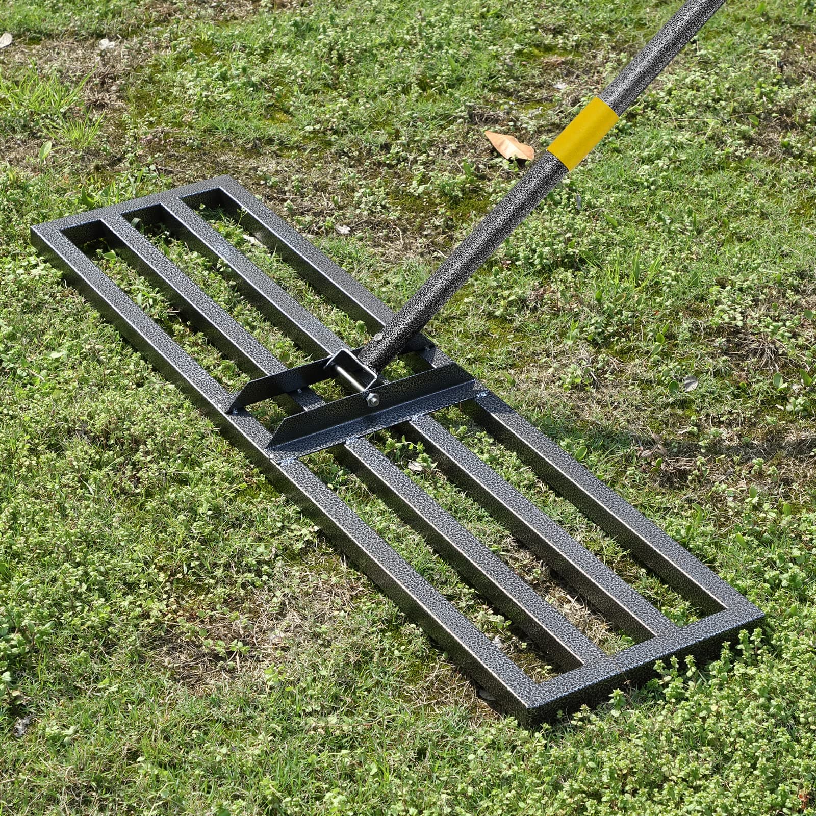Lawn Leveling Rake | Levelawn Tool | Level Soil or Dirt Ground Surfaces Easily | 30” x 10” Ground Plate | rakes for lawns Heavy Duty 72” Extra Long Handle | Extracted Iron Metal Black