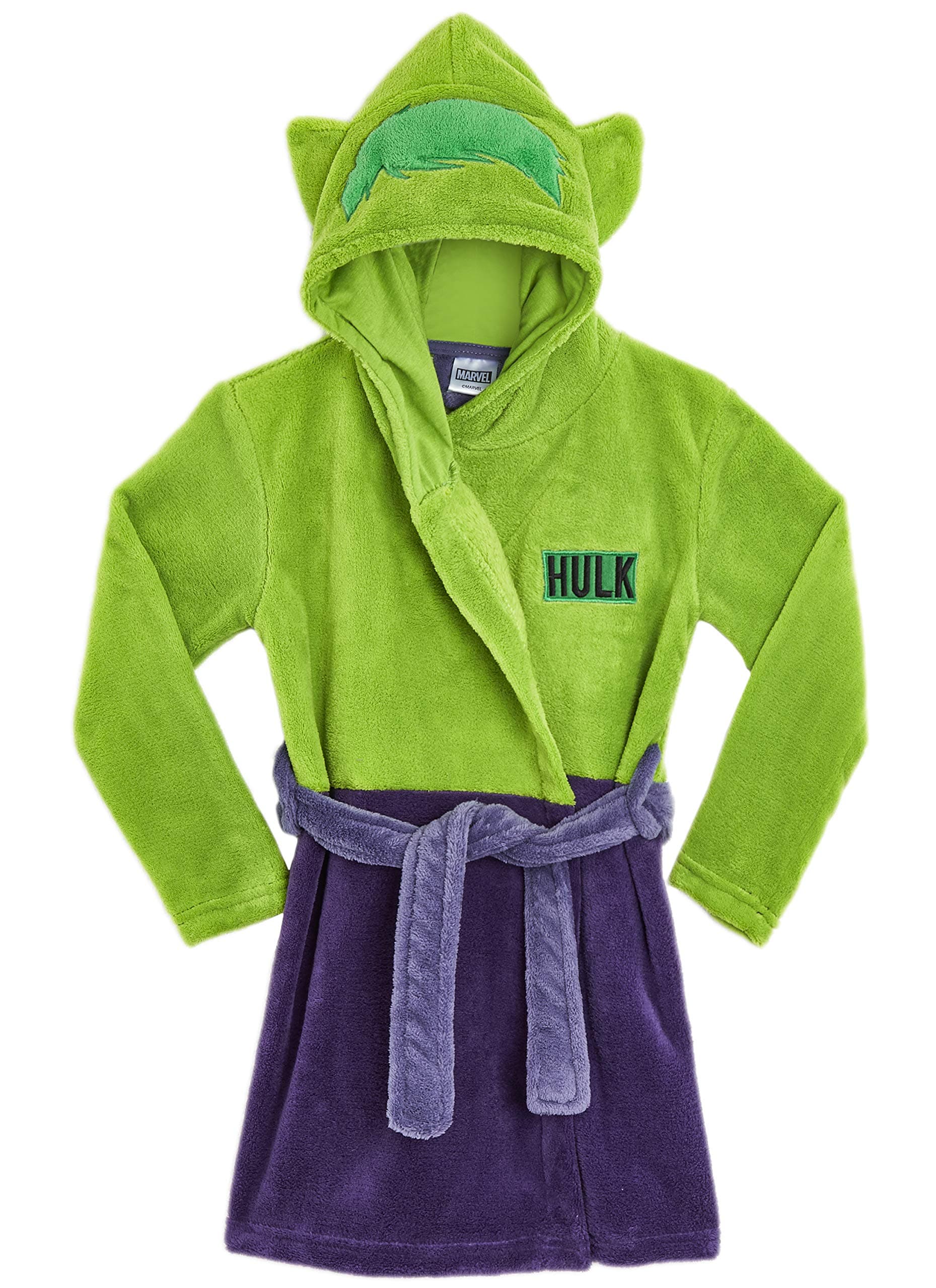 Marvel Superhero Dressing Gown for Boys, Kids Fleece Dressing Gowns with Superhero Hulk Captain America, Super Soft Children Robes, Comics Gifts for Boys Teens (Hulk, 7/8 Years)