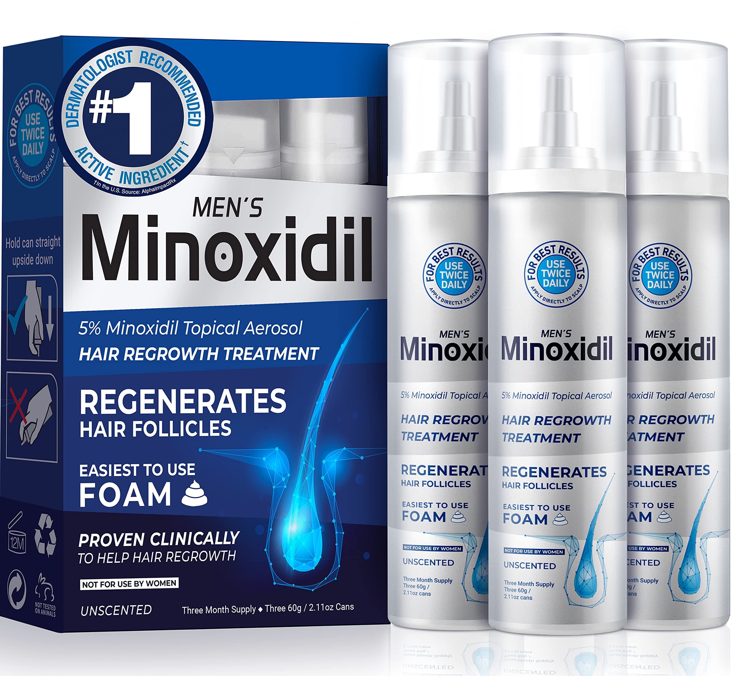 Health Revolution Men’s 5% Minoxidil Foam, Pack of 3