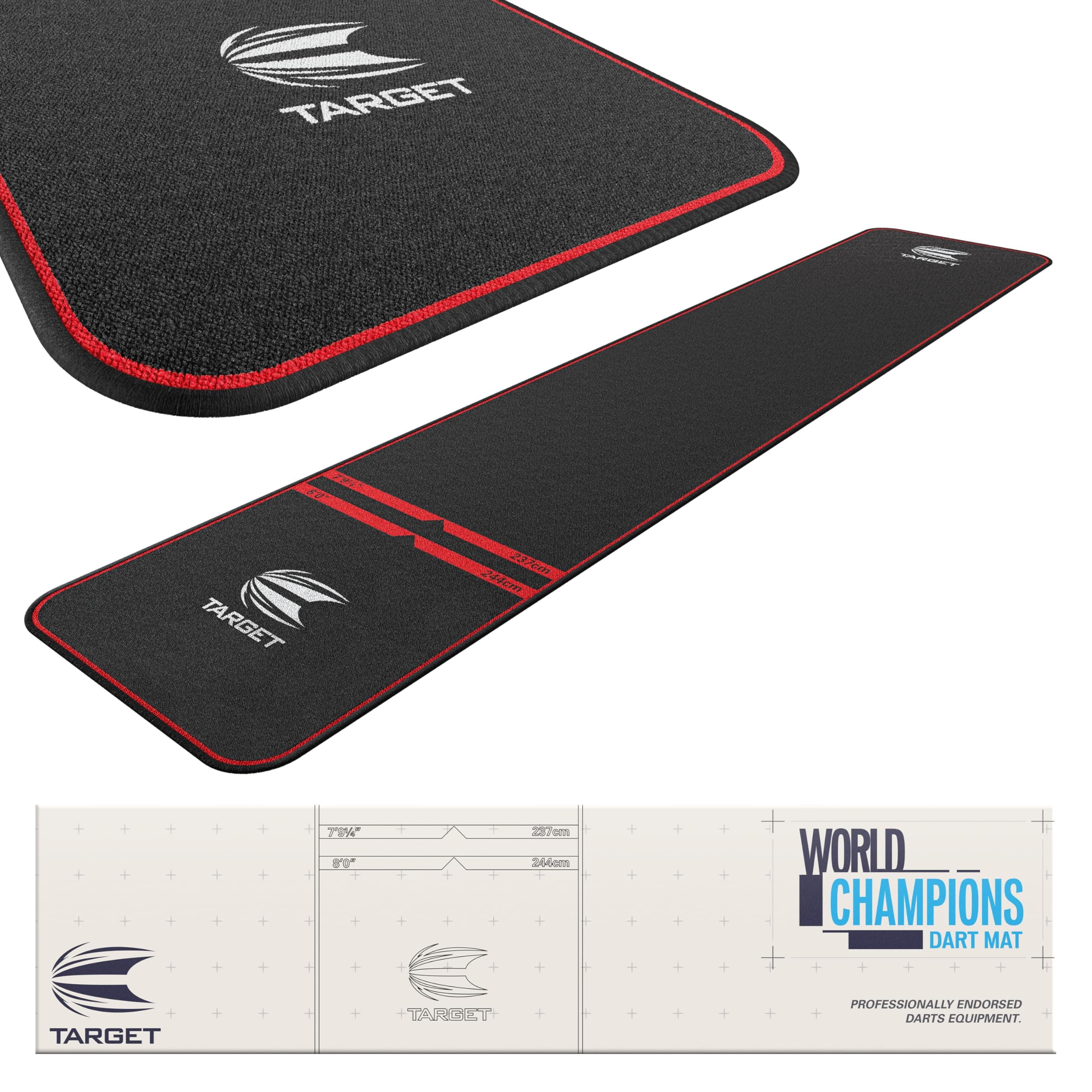 Target Darts Dart Mat - World Champions/Ink/Mod | Dart Oche Mat with Soft Tip and Steel Tip Throw Line Distances | Non Slip Carpet Mats for Floor and Dart Tips Protection | Darts Accessories