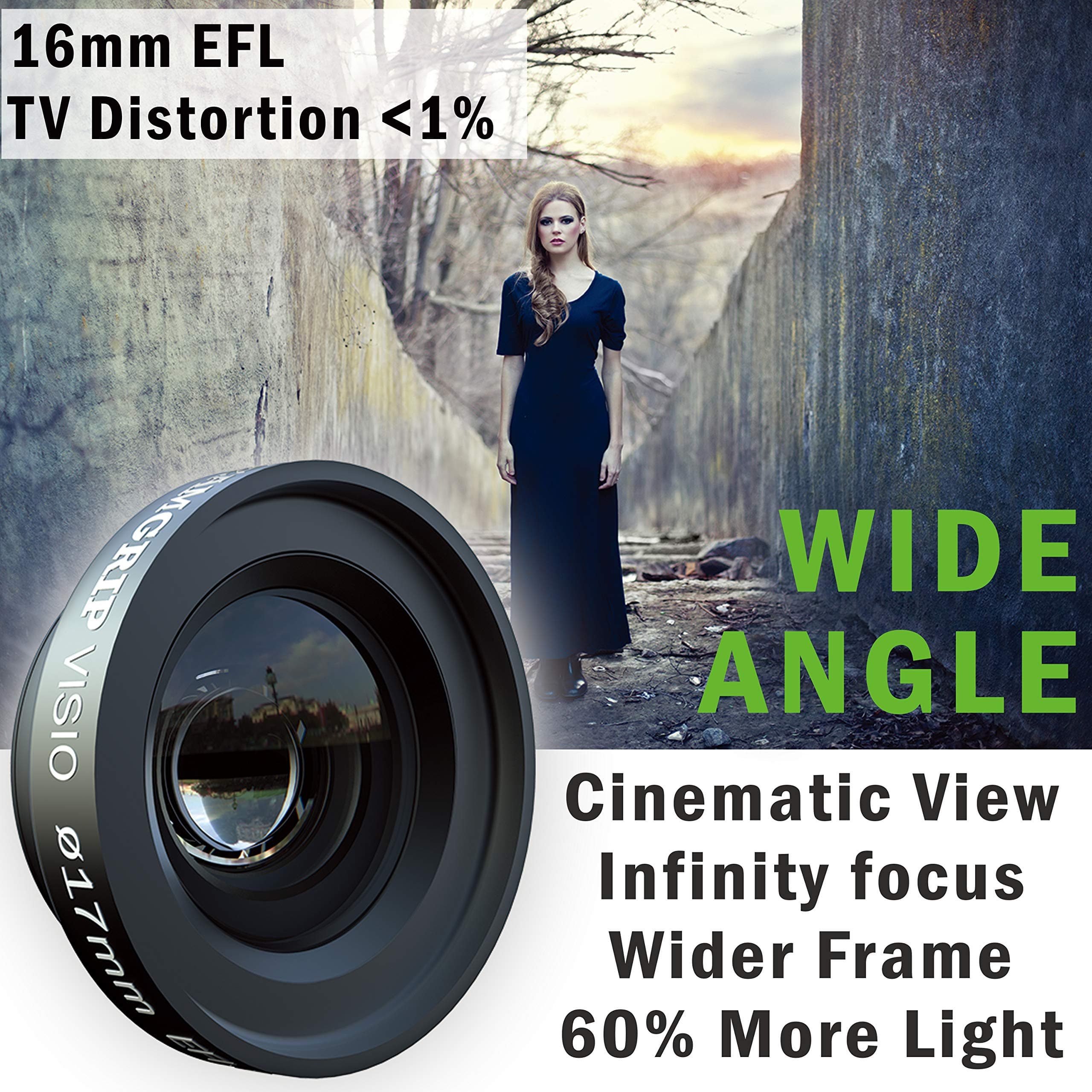 VISIO SOLO WIDE (x0.6) External Wide Angle Lens Attachment Kit for iPhone with Universal 37mm Step-Up Adaptor Compatible for Any Rig (BEASTGRIP, HELIUM, DREAMGRIP) with 37mm or 17mm Lens Thread