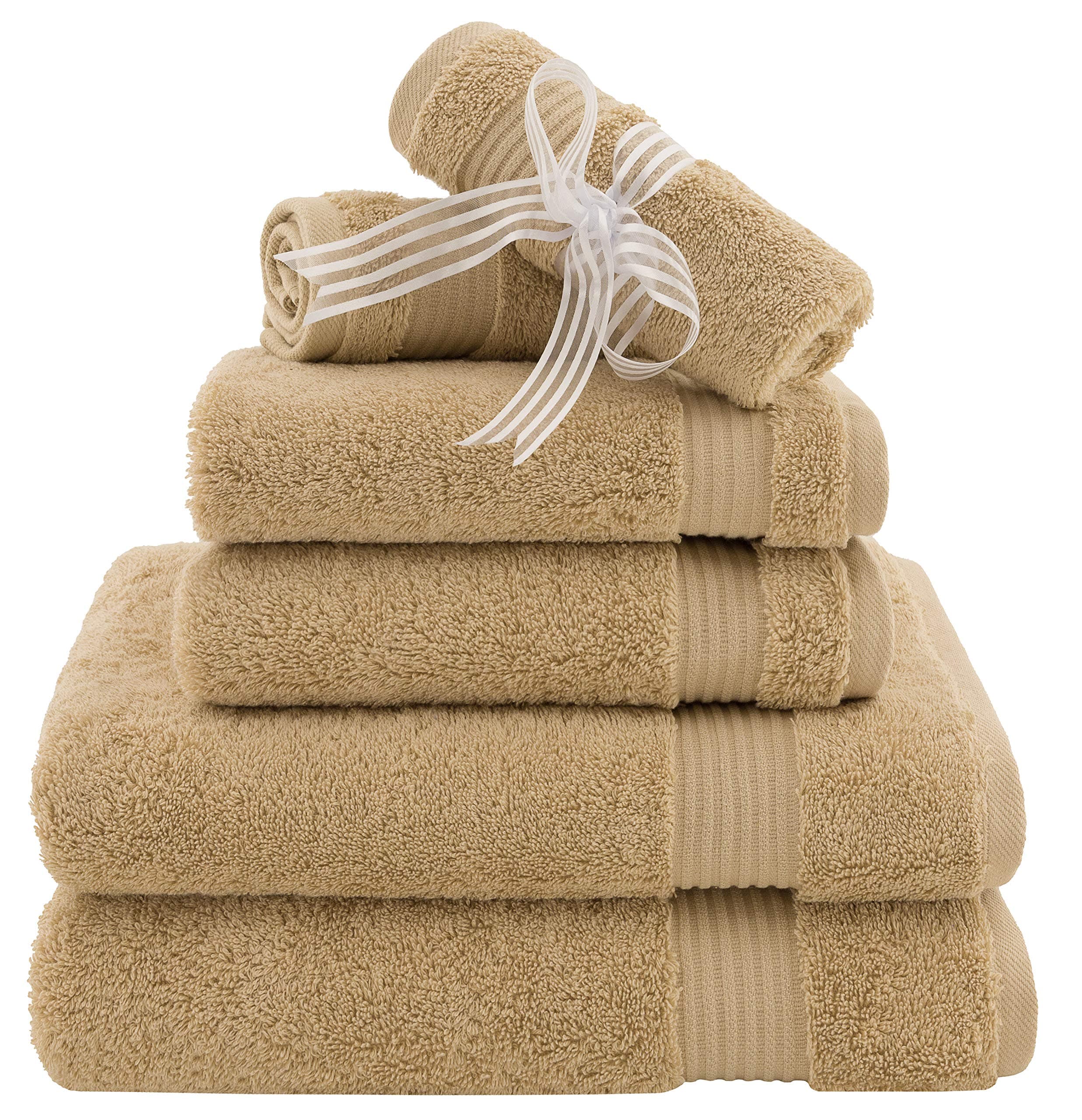 American Veteran Towel6 Piece Towel Set for Bathroom Clearance Prime, 100% Cotton Turkish Bathroom Towels, 2 Bath Towels 2 Hand Towels 2 Washcloths, Beige