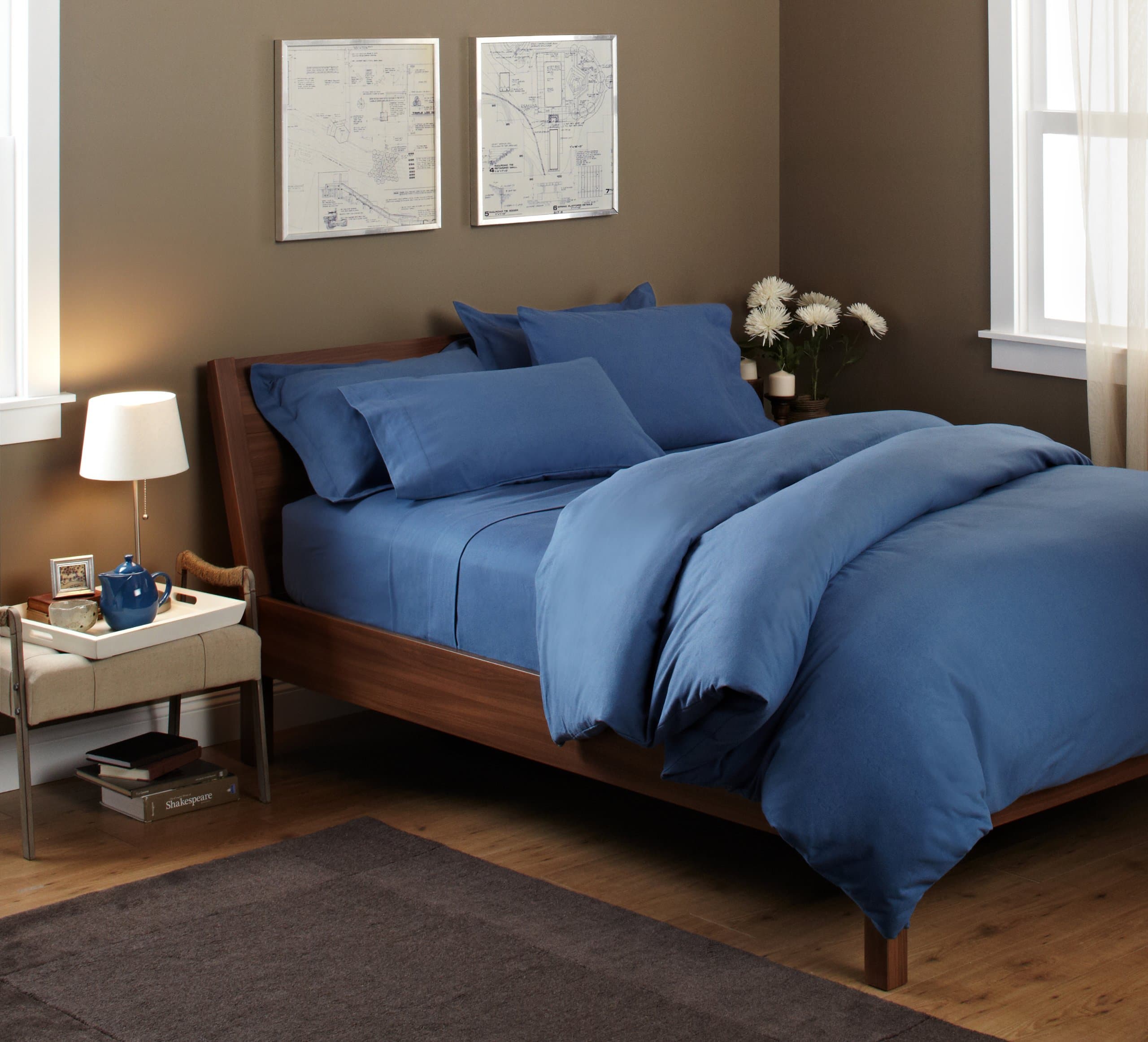 Amazon Brand – Pinzon 190-Gram Heavyweight Velvet Flannel Duvet Set - Full/Queen, Smokey Blue