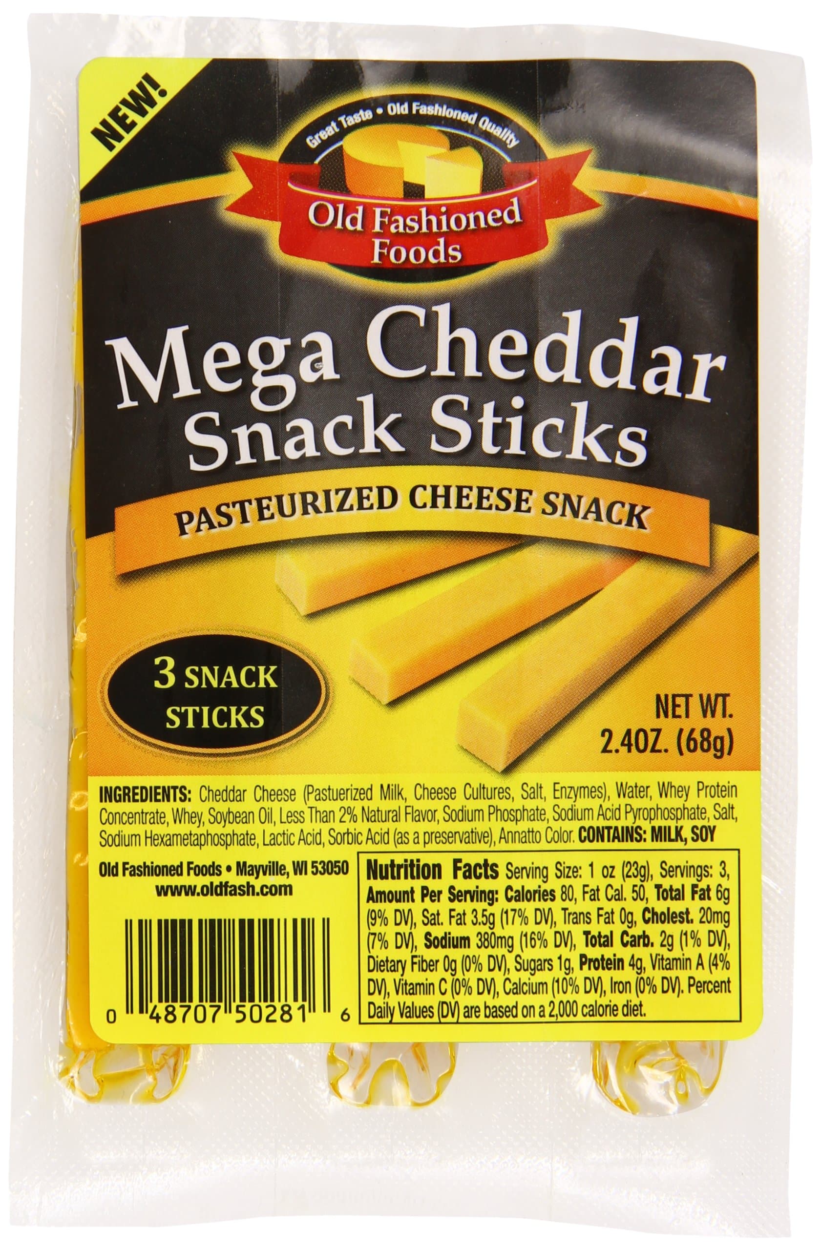 Old Fashioned Cheese Snack Stick, Mega Cheddar, 2.4 Ounce (Pack of 24)