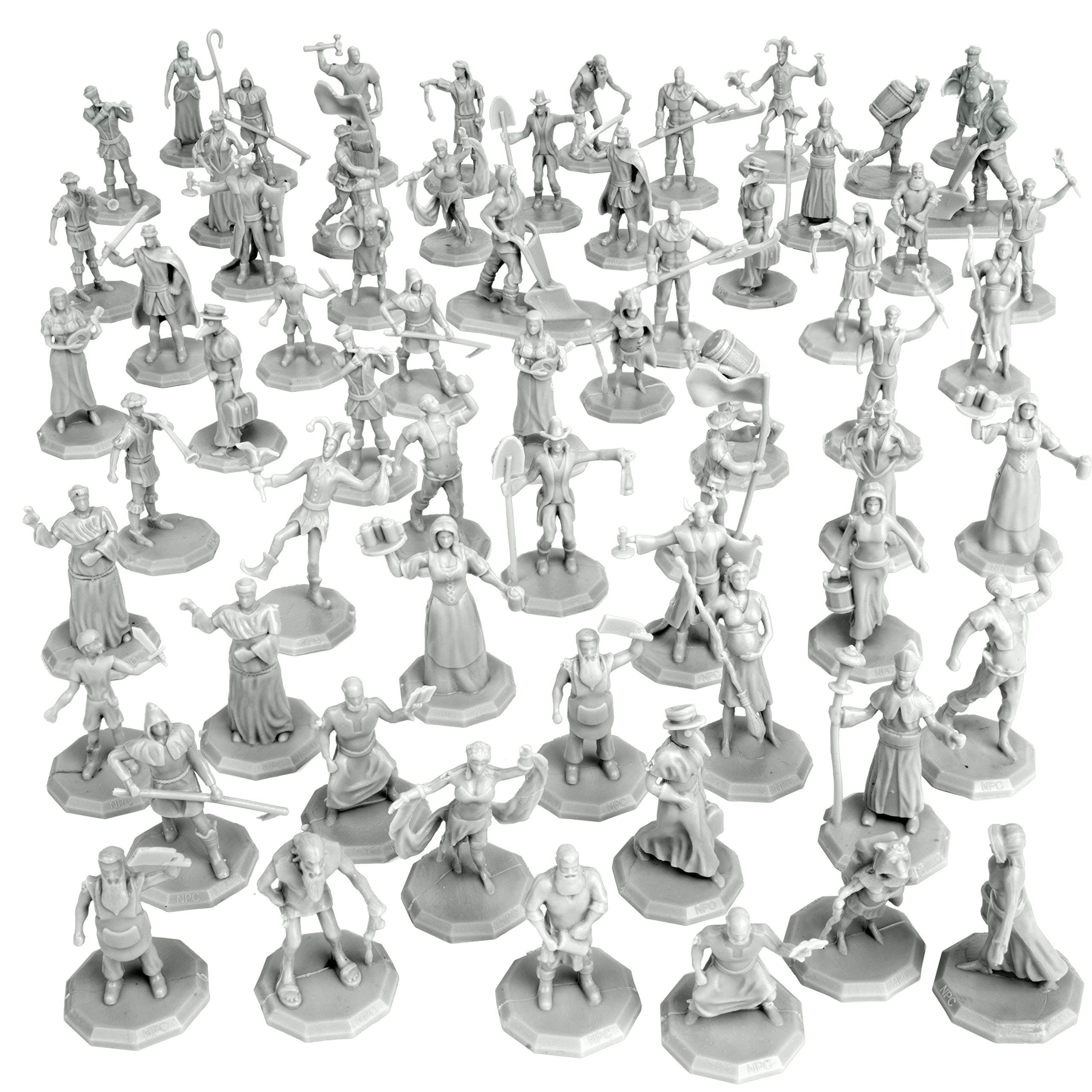 Townsfolk Mini Fantasy Figures Set- 64 Fully-Paintable Miniatures (2X of 32 Unique Sculpts) - 1" Hex Nobility, Merchants, and More - Compatible w DND Dungeons Dragons, Pathfinder, RPG Tabletop Games
