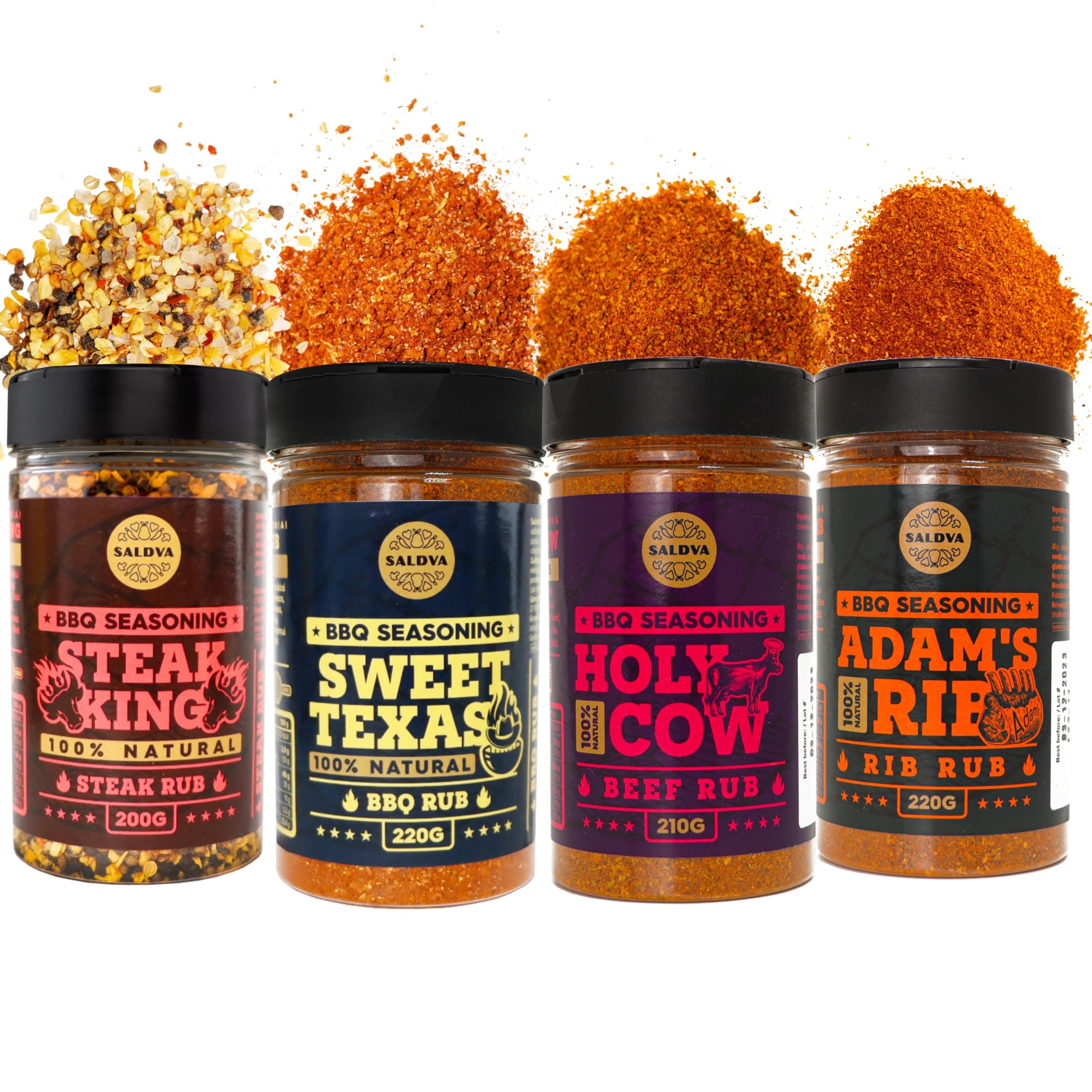 Meat Lovers Selection of Premium BBQ Seasonings - Holy Cow, Sweet Texas, Steak King & Adam's Ribs BBQ Rubs | Pack of 4 | 100% Natural | Spice Gift For Foodie