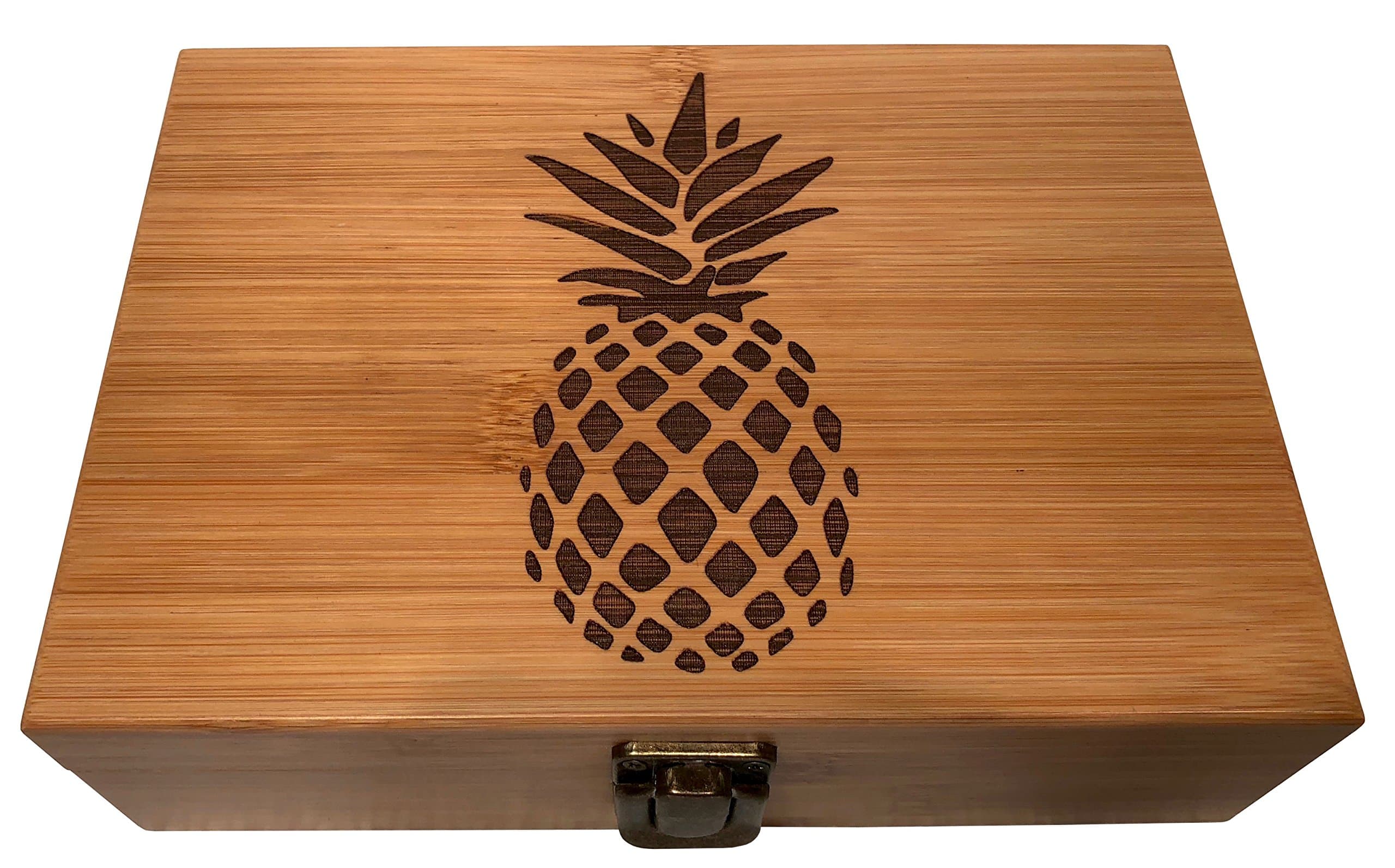 Pineapple Wood Stash Box w Latch - Engraved Wooden Stash Boxes Stash Jewelry Decorative Boxes (Pineapple)