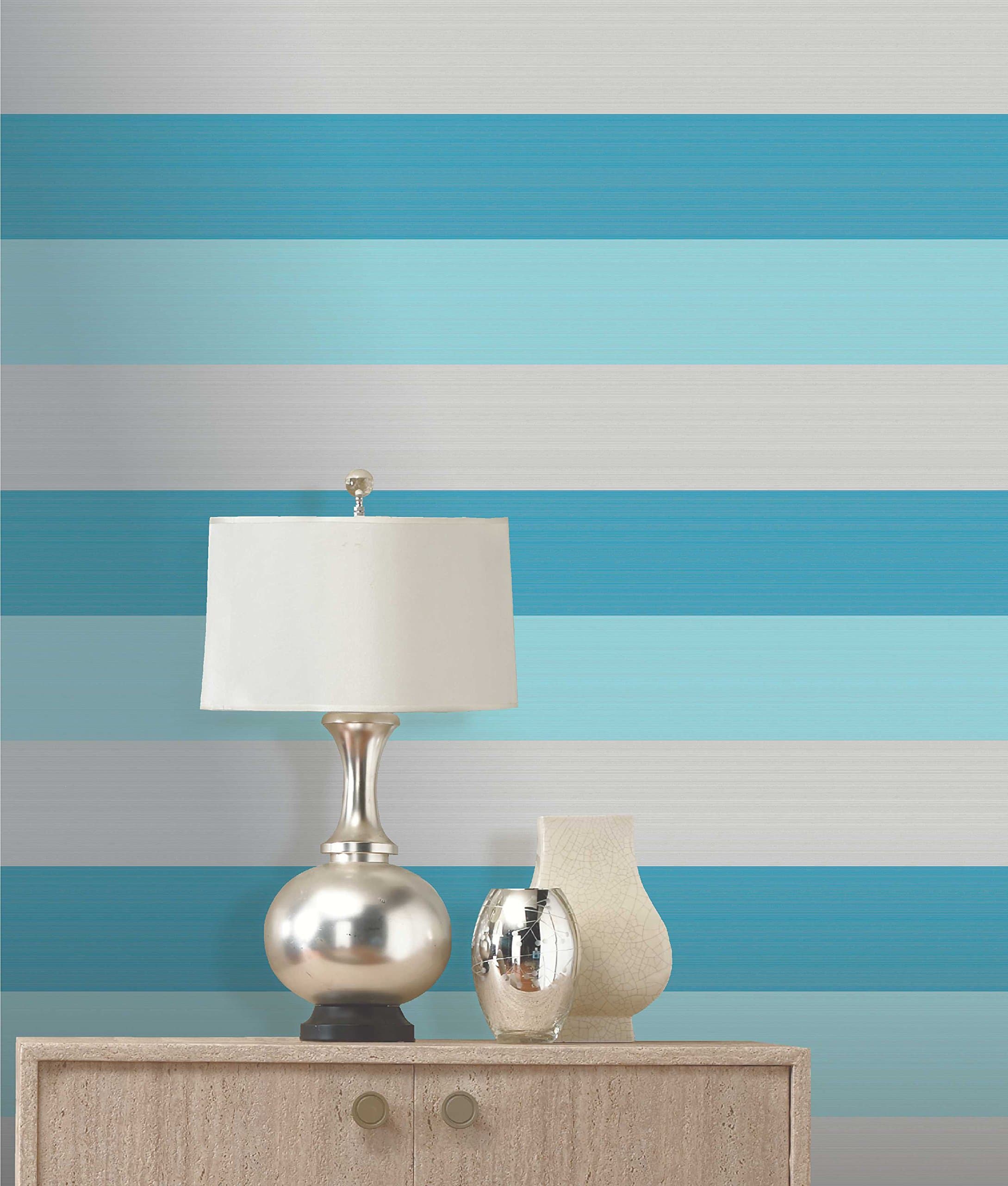 Olivia II Aqua Teal & Silver Striped Wallpaper 6163