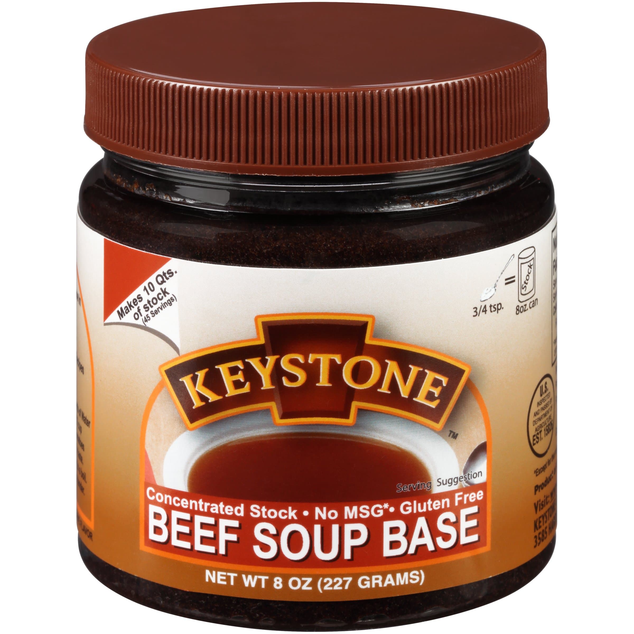 Keystone Meats Beef Soup Base 8 Oz Jar Concentrated Stock, No MSG, Gluten Free, Ready to Use Emergency Food Beef Bouillon for Broth, Gravy, Soup & Sauce About 45 Servings Made in USA